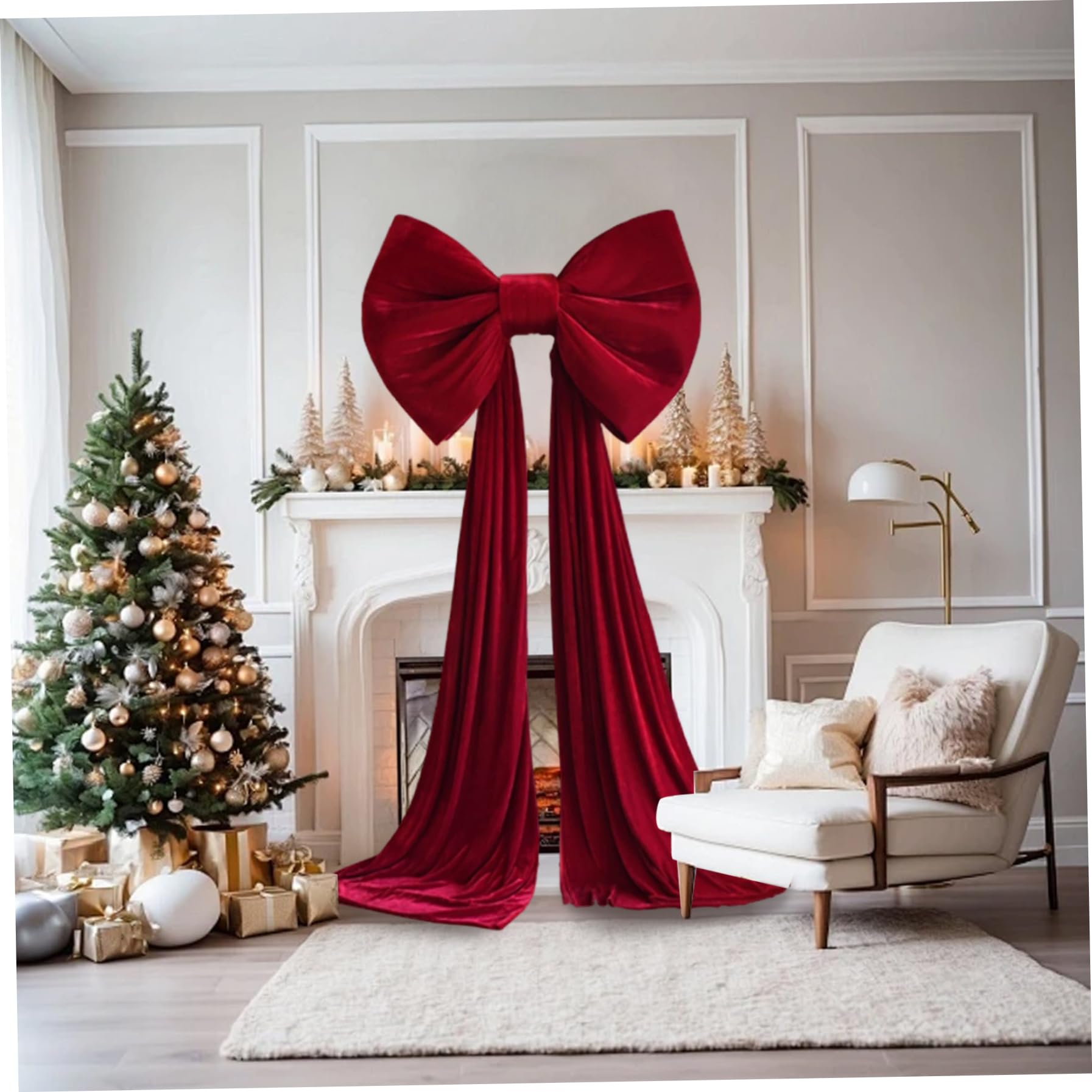 Nœud pour cimier d'arbre de Noël 149, 6 x 31, 5 Pouces, très Grand nœud Rouge, Ruban décoratif pour Mariage, Noël, fête d'anniversaire, Toile de Fond Murale