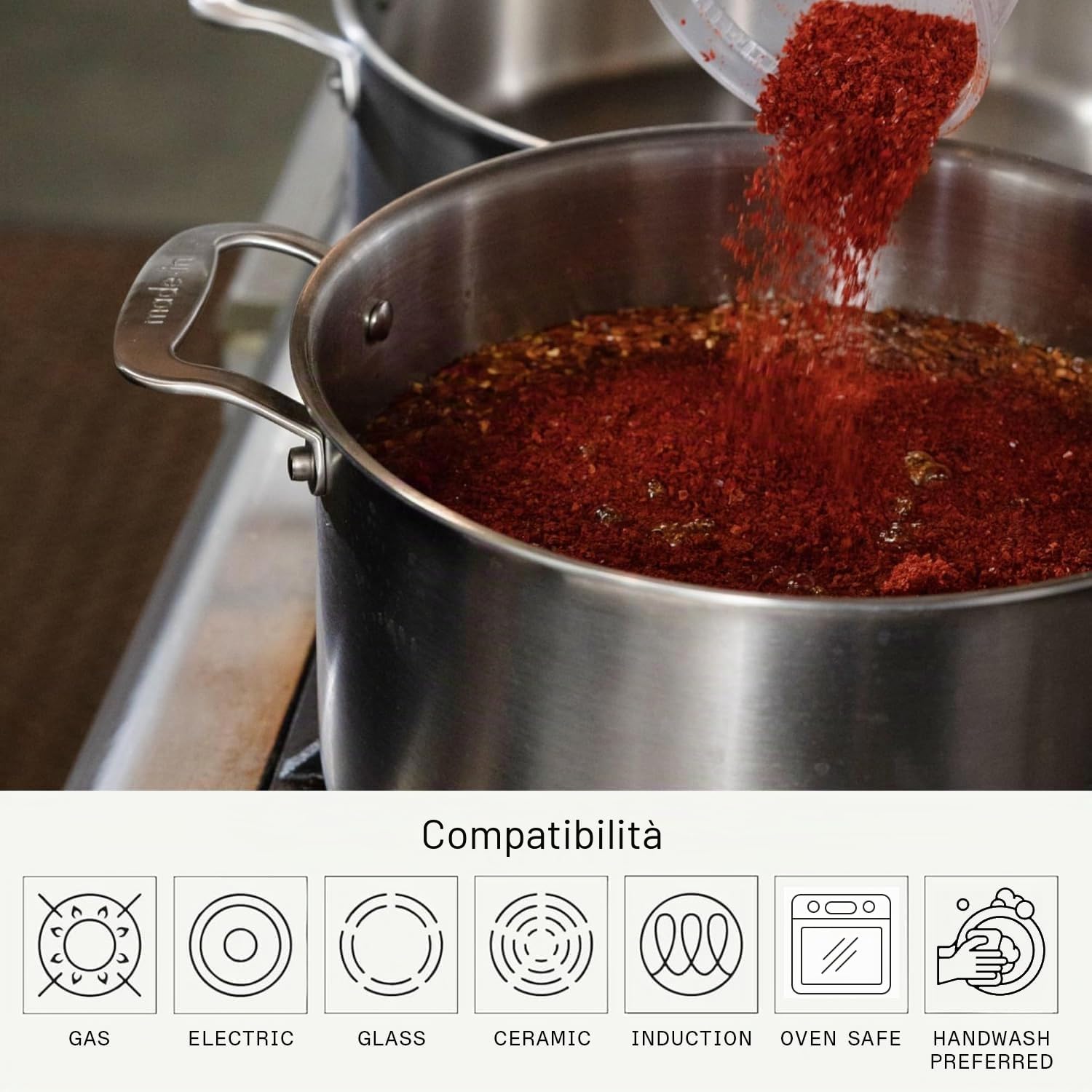 Made In Pentole in Acciaio Inox da 8 Litri con Coperchio - Rivestimento in Acciaio Inox a 5 Strati - Pentole Professionali - Made in Italy - Compatibile con Induzione