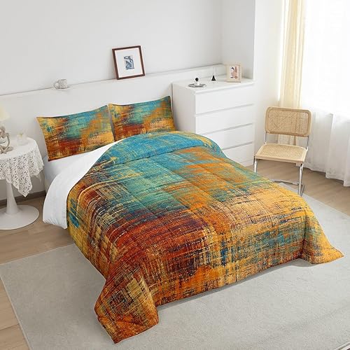 Miniatura 4 de Erosebridal Juego de edredón rojo degradado, juegos de ropa de cama de teñido anudado azul, tamaño Queen, color verde azulado abstracto grunge,