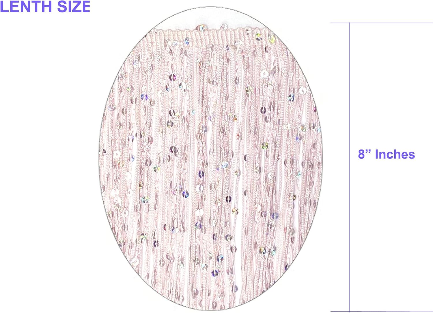 5 Yards of 8" Long Starlight Silver Rainbow Sequins Chainette Fringe Yarn Thread Tassel Trim-Light Pink