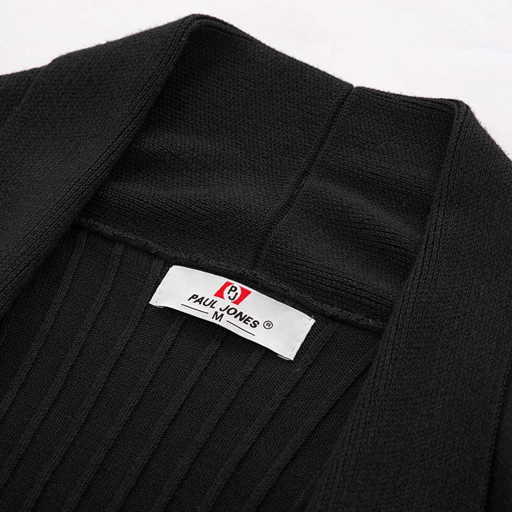 PJ PUAL JONES Men's Shawl Collar Open Front Long Cardigan Ribbed Knit Sweater with Pockets - Image 2