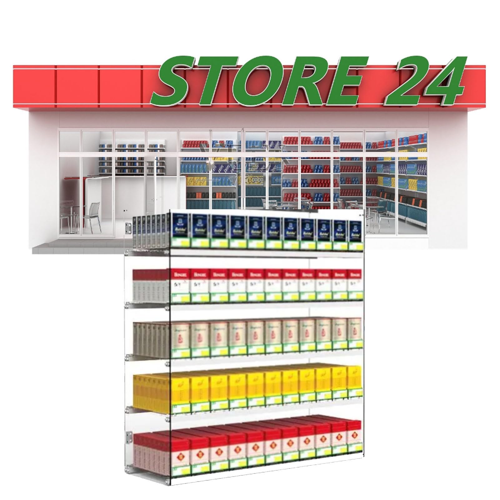 Espositore automatico per tabacco con spintori, vetrina per negozi di alimentari (73,5 x 28,4 x 84 cm) - Massimizza vendite e visibilità, design trasparente
