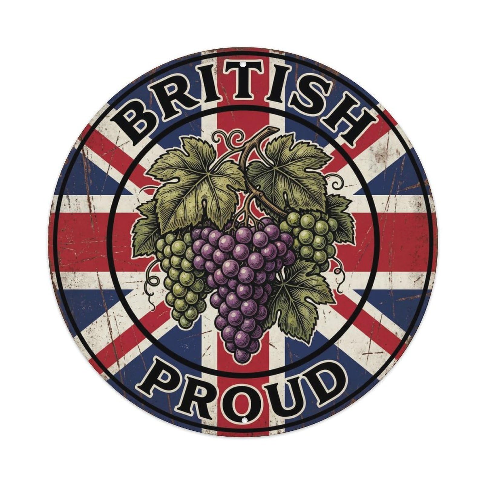 British Proud Grape Vine Botanical Heritage Emblem Metal Tin Sign