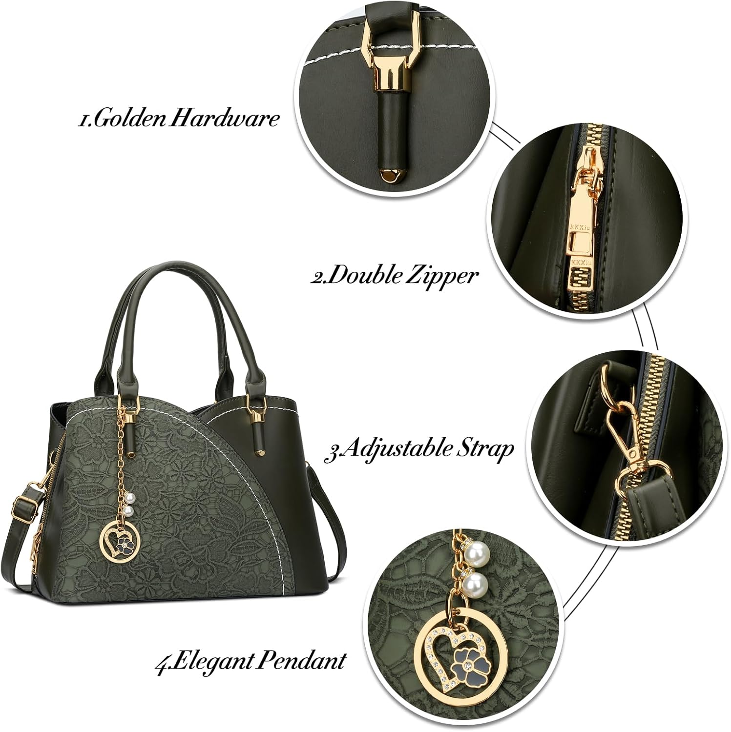 KKXIU Triple Compartments Purses and Handbags for Women Fashion Ladies Satchel Shoulder Top Handle Bag - Image 3