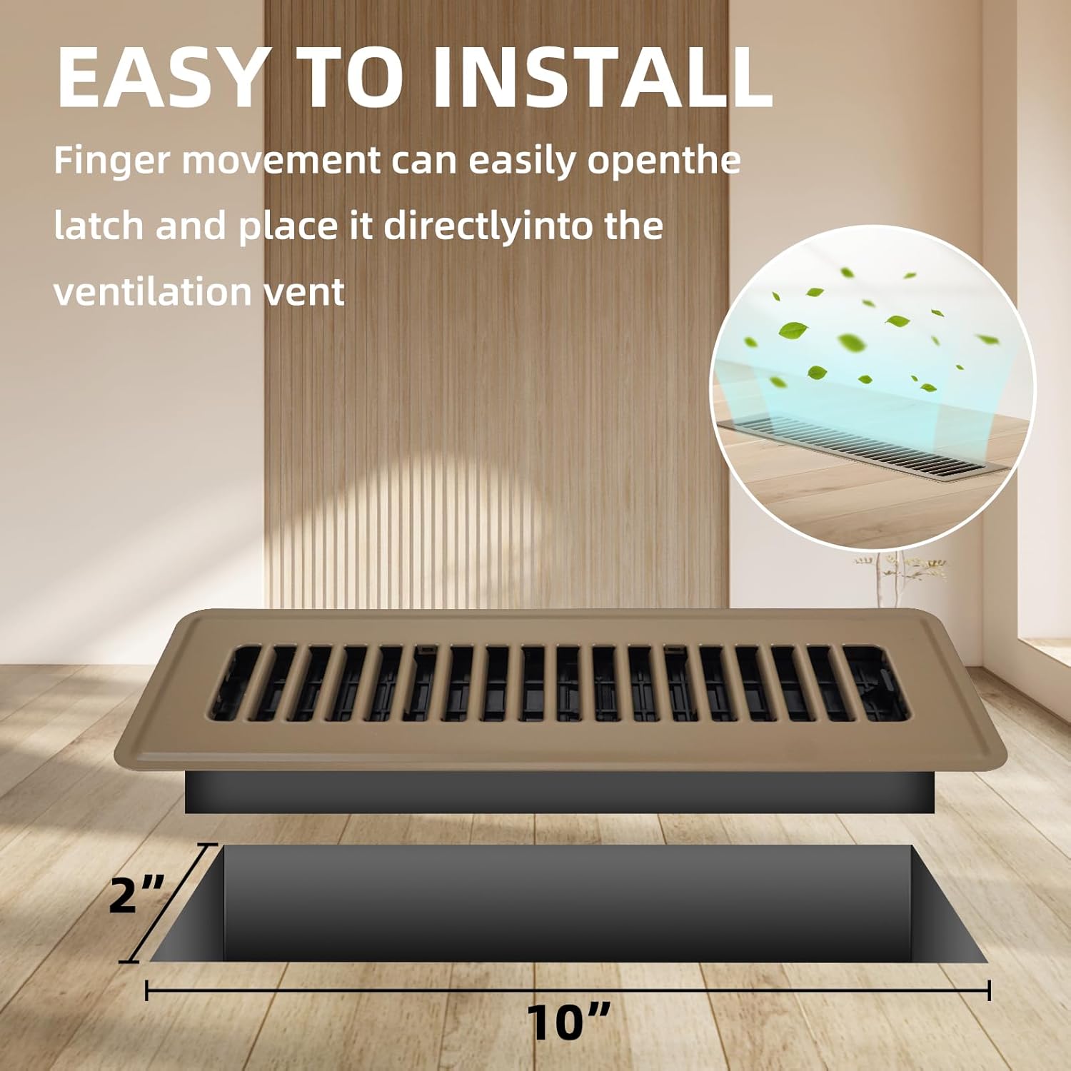 Floor Register 2x10, 6 Pack Floor Vent Covers for Home Floor Heavy Duty Steel Walkable Floor Vents Air Vent Covers 14x6 for Sidewall and Floor 2x10 Inches Brown-6 Pack