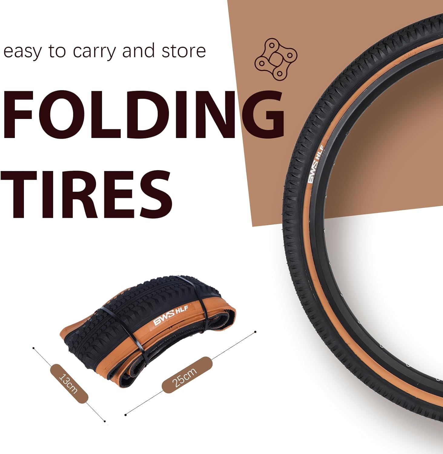 BWSHLF Replacement Mountain Bike Tires, 20/24/26/27.5/29Inch Size, 2 Pack Black Folding MTB Bicycle Tire, Black/Brown Side
