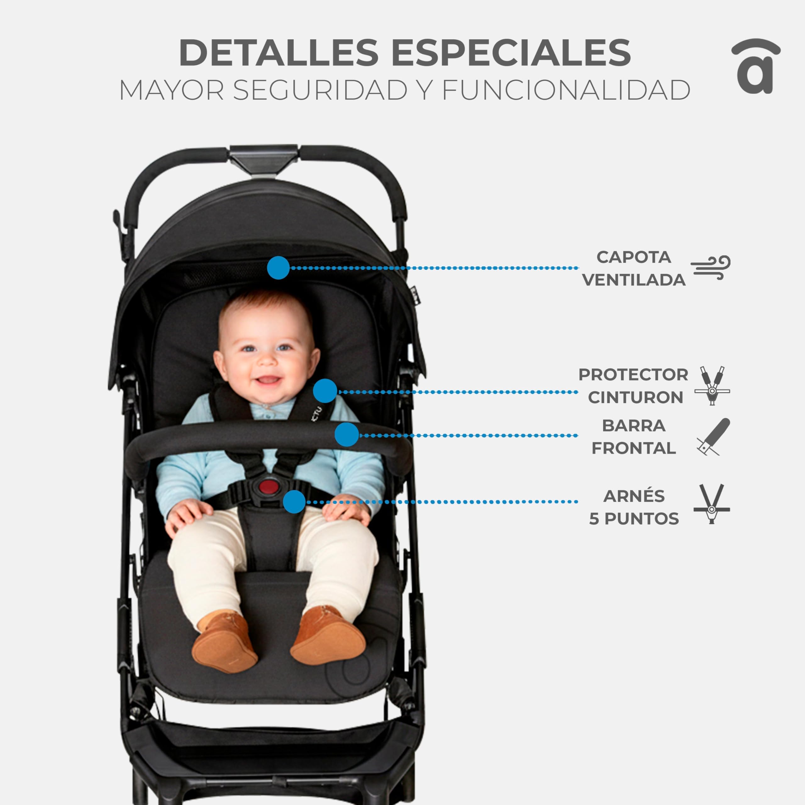 Asalvo TUMBUCTU Poussette ultra légère pour bébé, dossier inclinable, poussette urbaine, harnais 5 points, SPF50+, capote avec fenêtre, maniable, dès la naissance jusqu'à 23 kg, noir