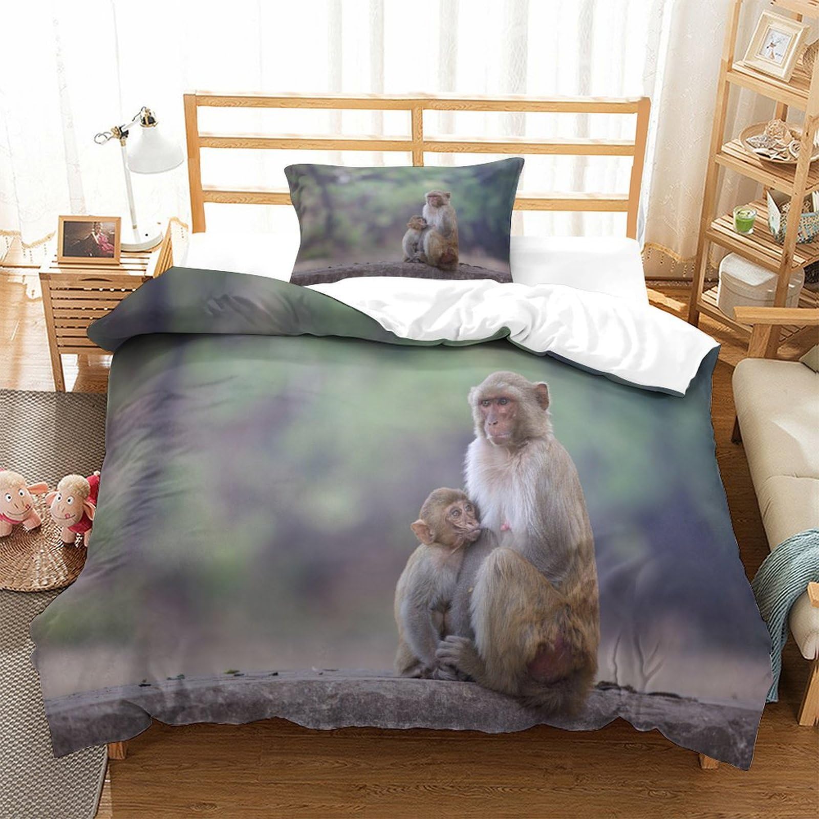 P1S9U7W5Y 3D Printing Wildlife Monkey Duvet Cover Set 3pcs Microfiber Jungle Bedding Set Single