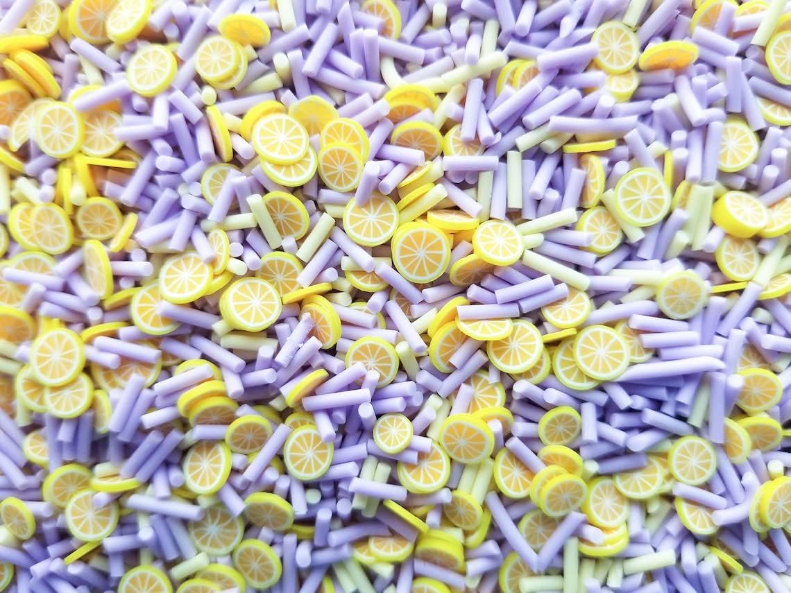 Lavender Lemonade, Pastel Purple and Yellow Polymer Clay Fake Sprinkles with Lemon Slices, Decoden Funfetti Jimmies jocad (Bag: 15 Grams)