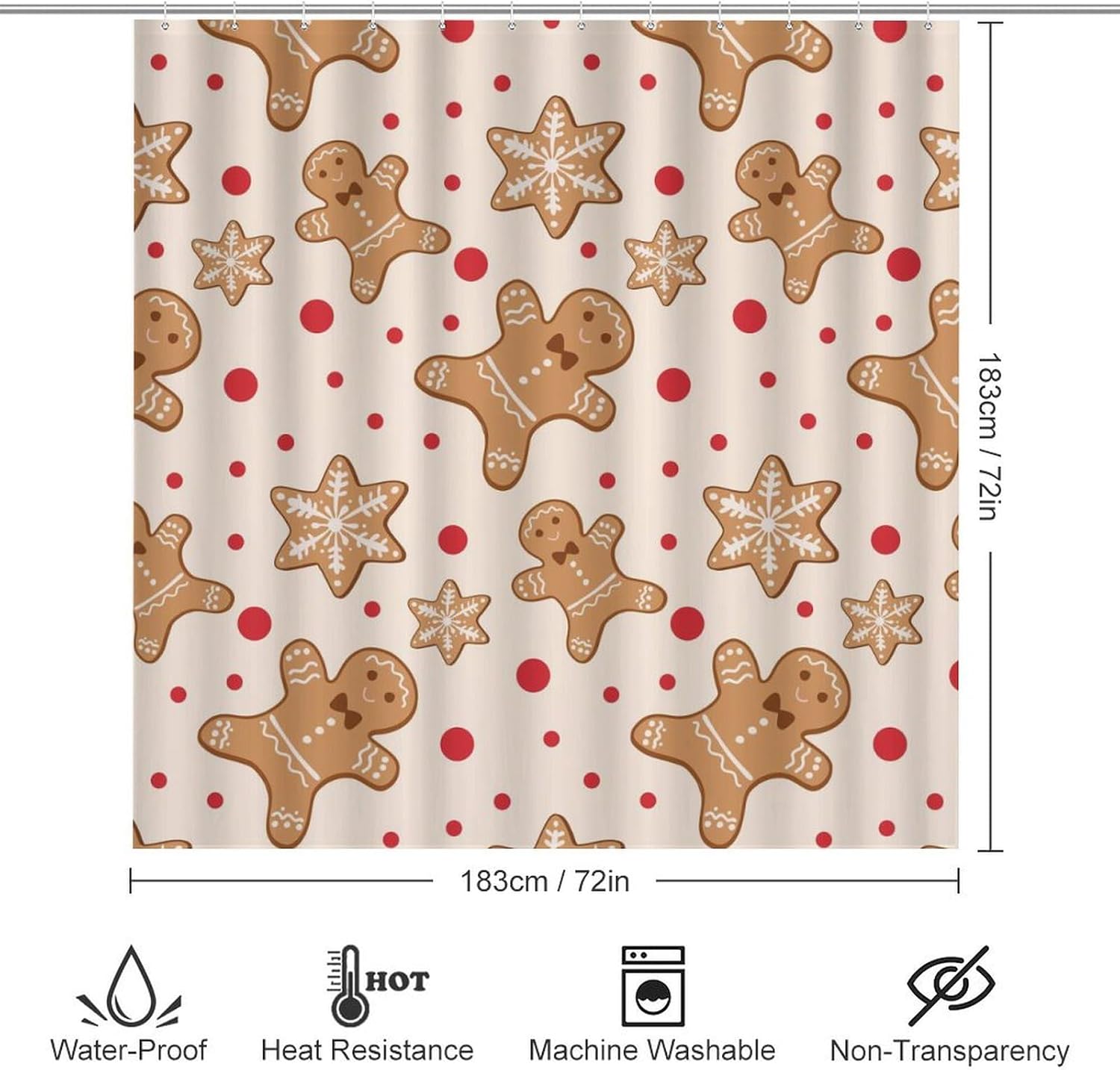 Gingerbread Men Candies 4Pcs Shower Curtain Sets with Non-Slip Rugs,Toilet Lid Cover and Bath Mat,Waterproof Shower Curtains Bathroom Decor