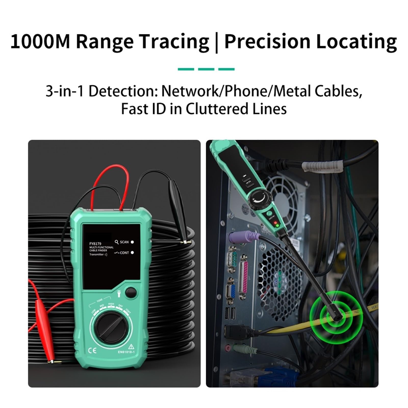 Detector profesional de cables subterráneos, cable de red, cable telefónico, localizador de cables ocultos, profundidad 2 m, alcance 3000 m