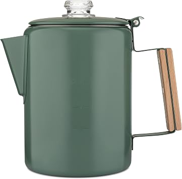 COLETTI Bozeman Color Series Percolator Coffee Pot Camping Coffee Makers Campings Favorite Percolator NO Aluminum or Plastic Camp Green, 9 Cup