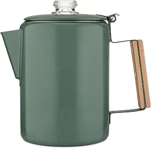 COLETTI Bozeman Green Percolator Coffee Pot — Camping Coffee Makers — Camping’s Favorite Percolator – NO Aluminum or Plastic [9 cup, Camp Green]