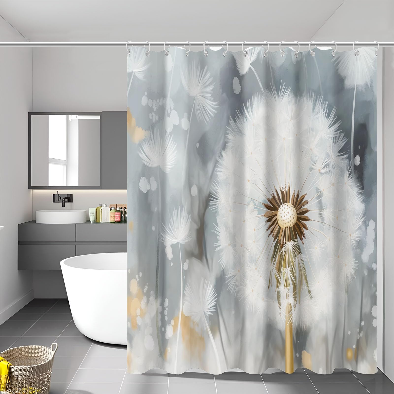 Rideau de douche pissenlit lavable 240x200 résistant à l'humidité de la salle de bain