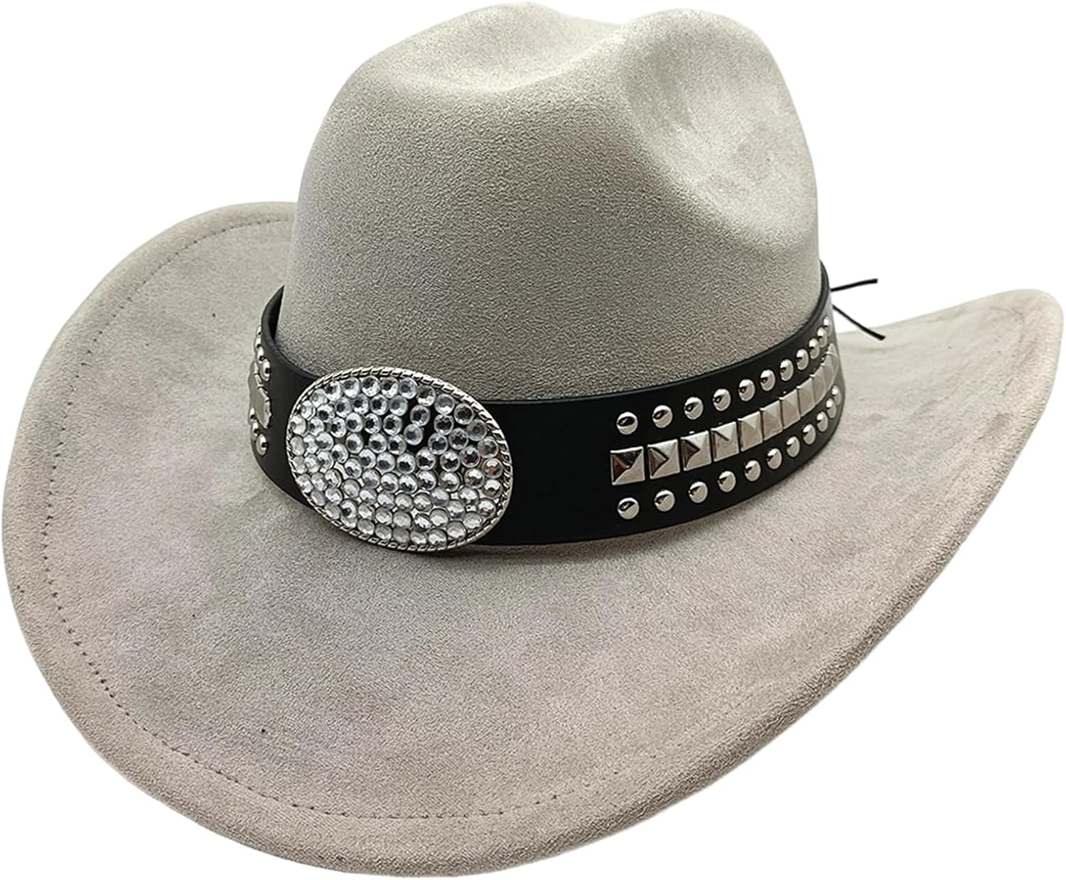 Punk Fedoras Cap with Rivet Studds for Women Men Winter Warmth Weatern Hat for Outdoor Activity Evening Party