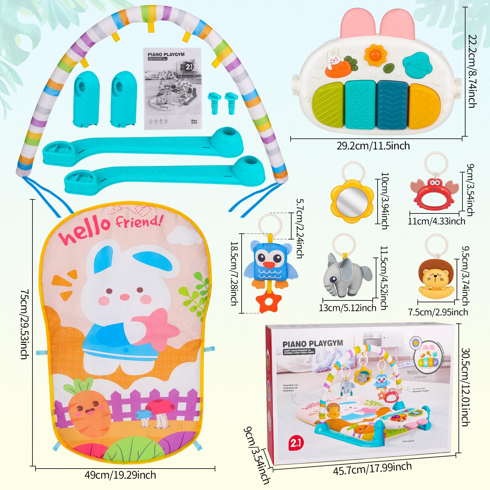 Nicknack Palestrina Neonato con Pianoforte Musicale, Palestra Attività per Tummy Time e Giochi Sensoriali, Tappeto Gioco Neonato per Bambini 0-6 Mesi / 6-12 Mesi, Regalo Neonato Maschio, Femmina