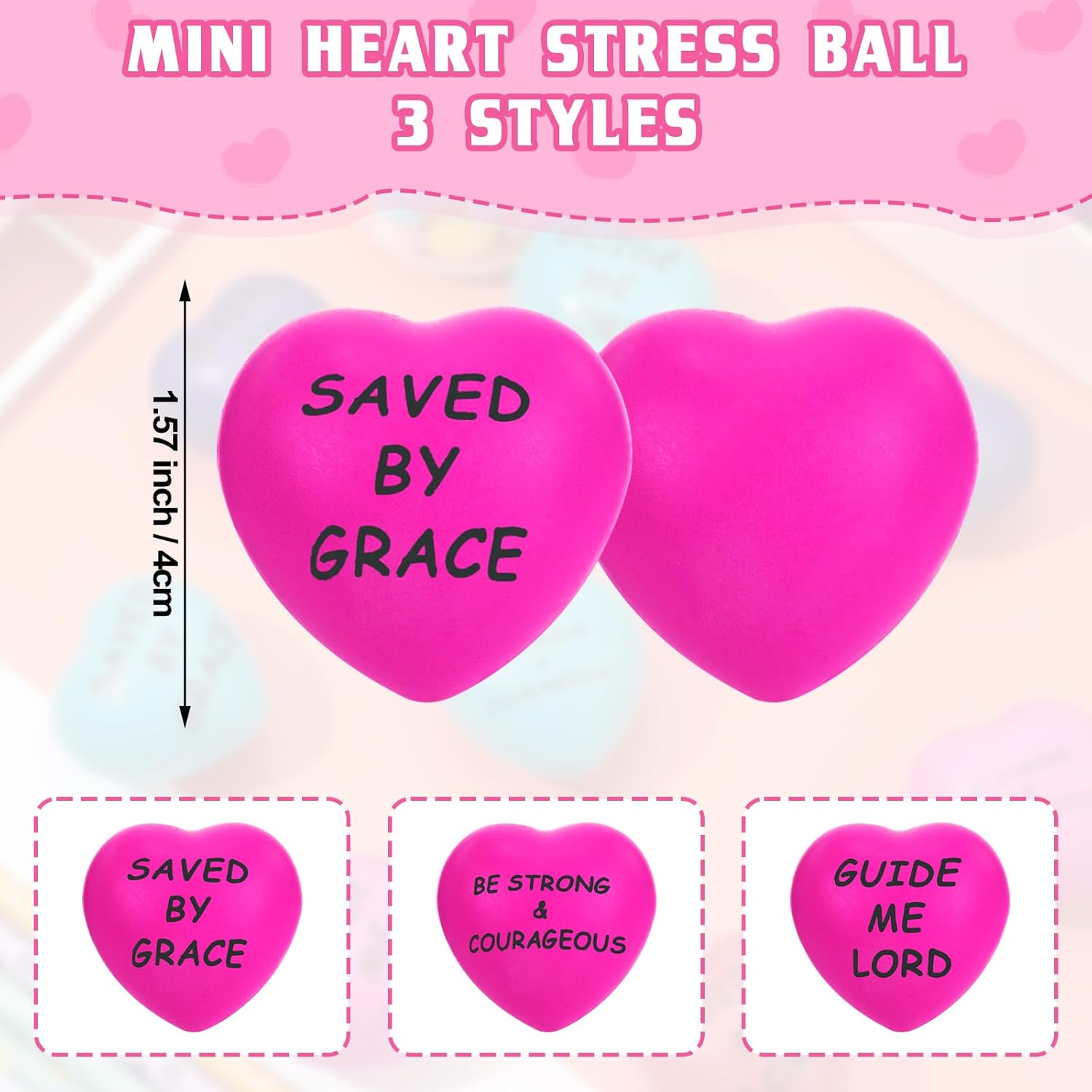 Tradder 36 Pcs Heart Stress Balls Appreciation Heart Shaped Foam Motivational Stress Balls Bulk Relief Gifts Bulk for Adults and Kids Wedding Party(Bible)