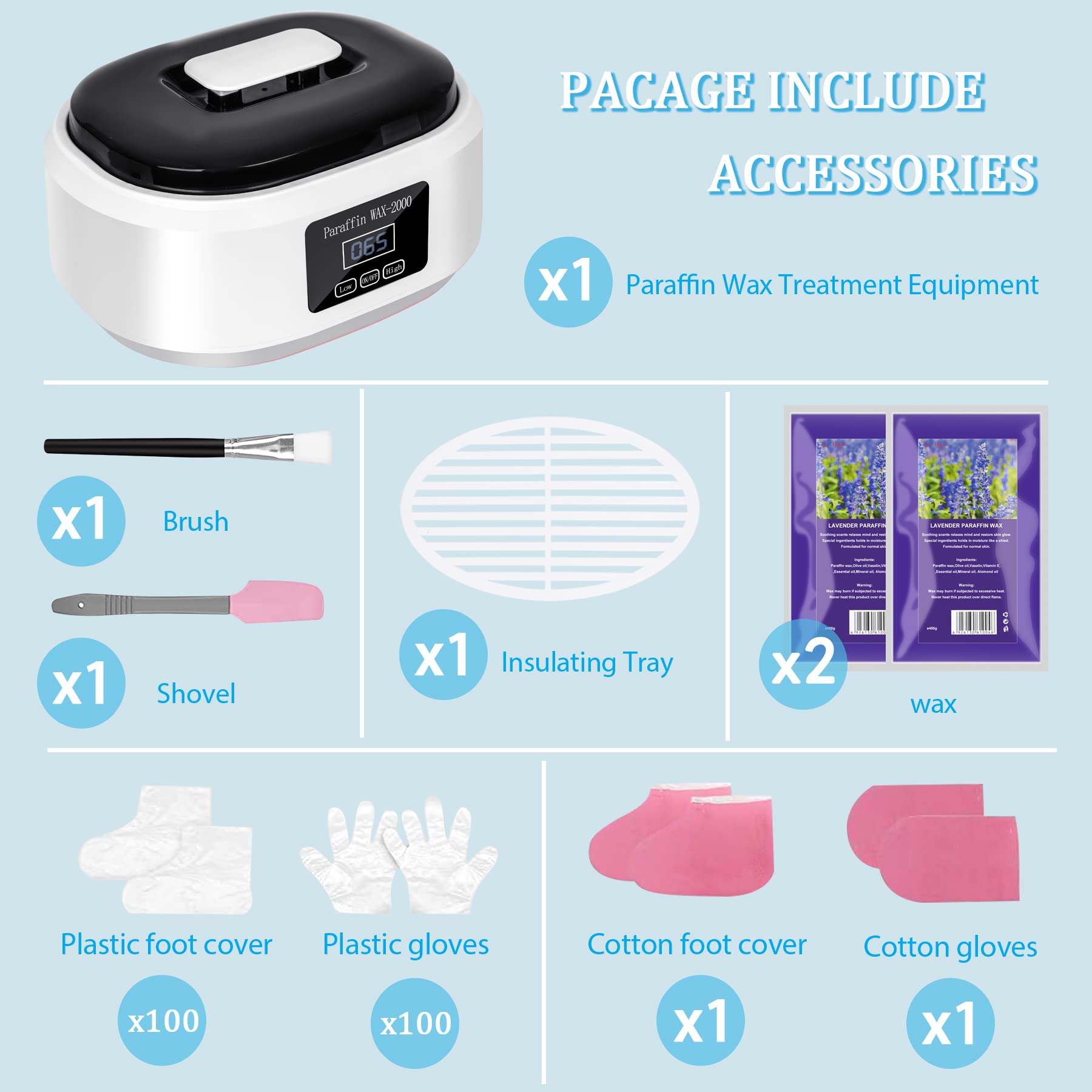 Baño de parafina para manos y pies, 3400 ml Calentador de parafina para piel seca y áspera, maquina parafina con 900 g de cera de parafina y accesorios, Gran regalo de spa - Blanco