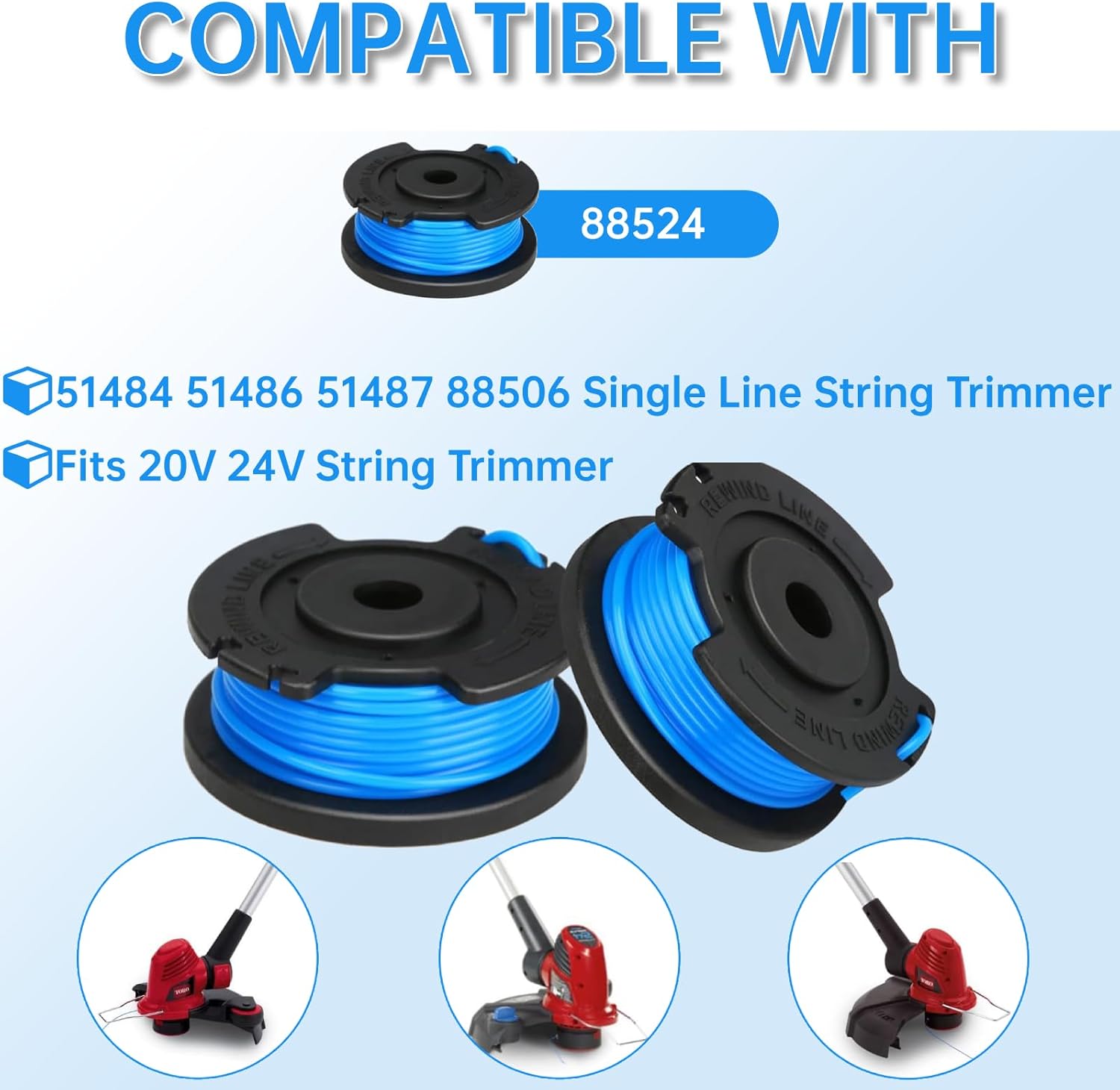 16ft 0.065" 88524 Trimmer Spool Line Compatible with Toro 51484 51486 51487 88506 Single Line String Trimmer Spool (8 Pack)