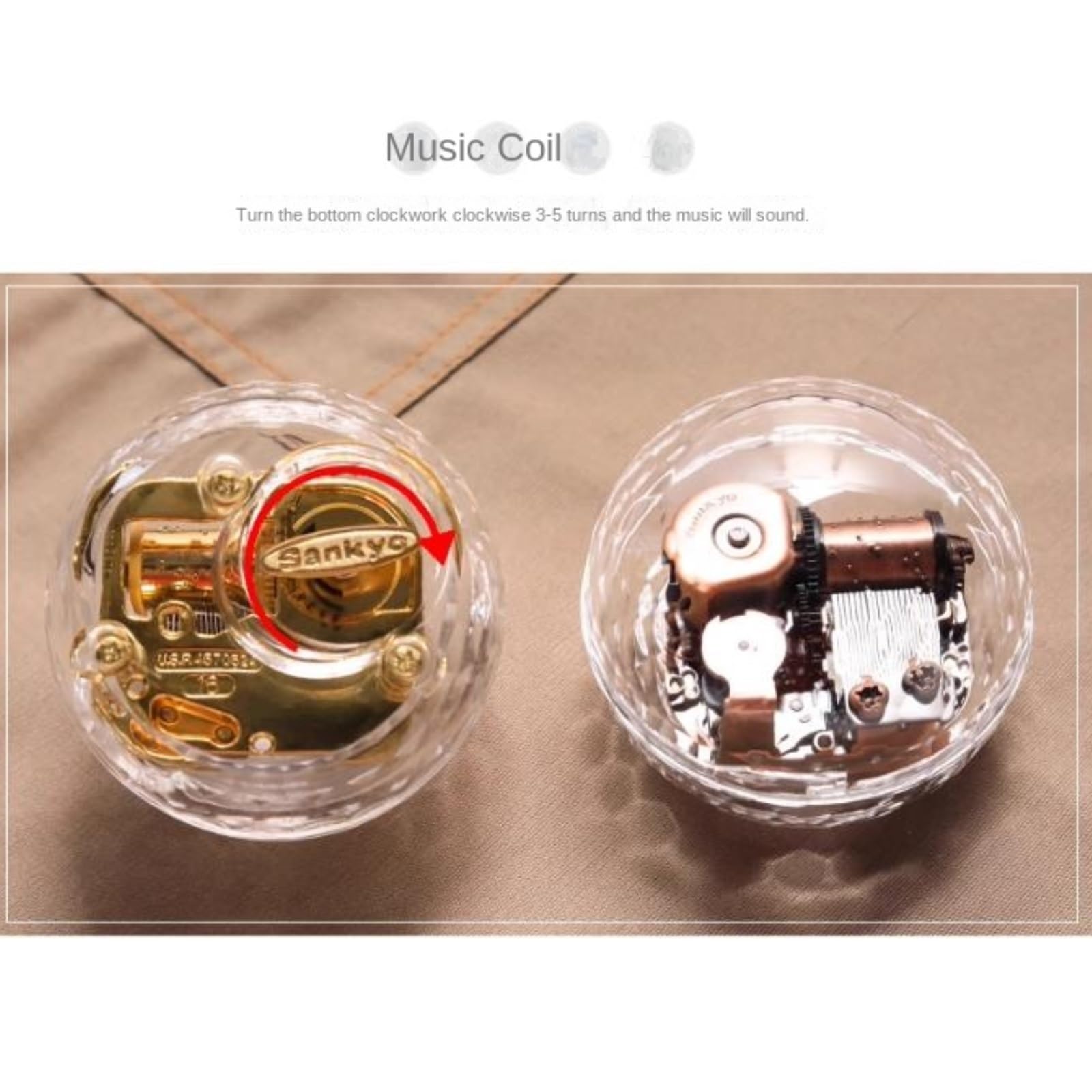 Caja De Música Esférica Transparente con Mecanismo Relojería Y Fonógrafo For Escritorio(Gold)