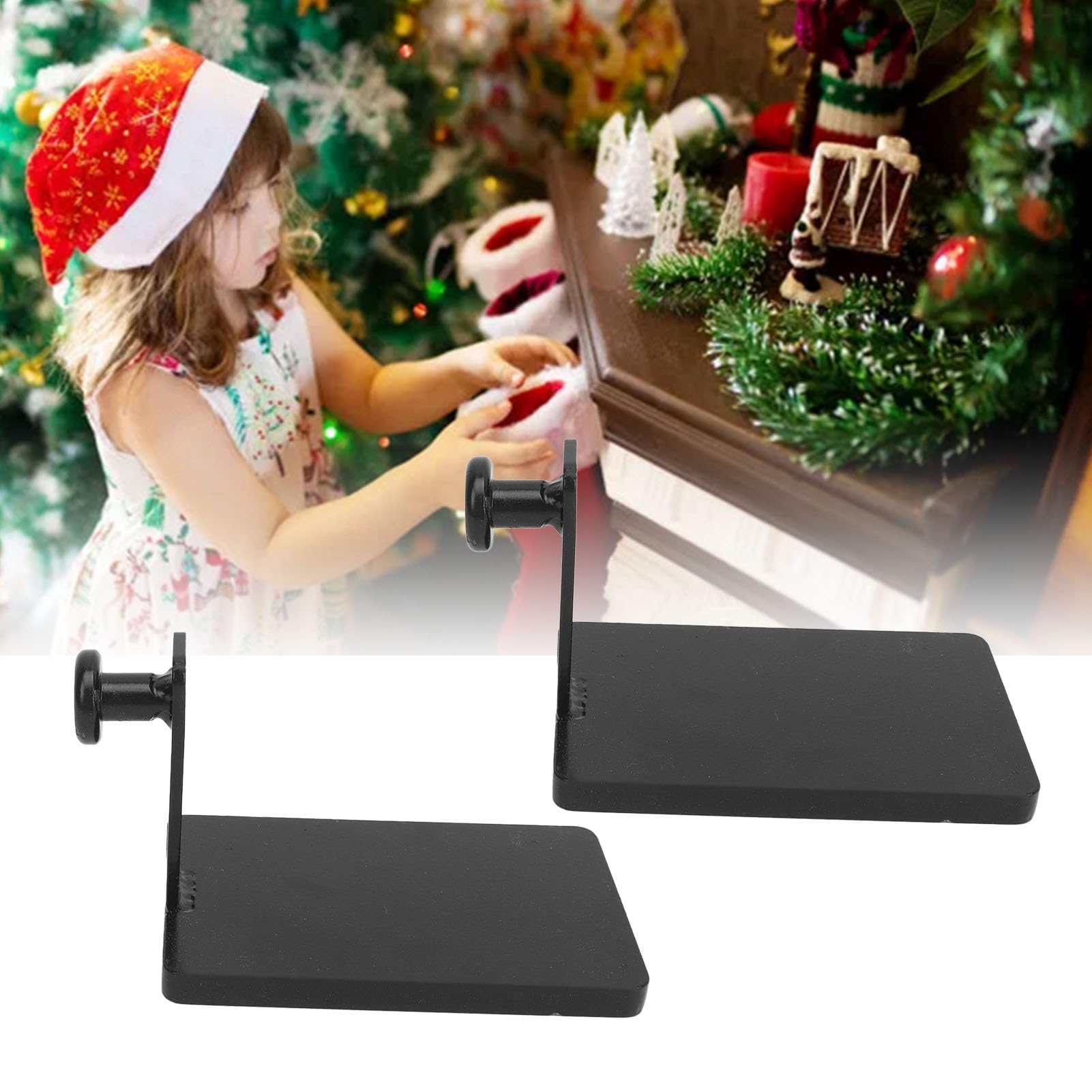 RIZGHWOY 4 PCS Classic Iron Xmas Stocking Holders Fireplace Hooks with Decorative DIY for Christmas Party Decorations Heavy Mantle Sock Hangers for Hanging Garlands Lights Shopping Bags