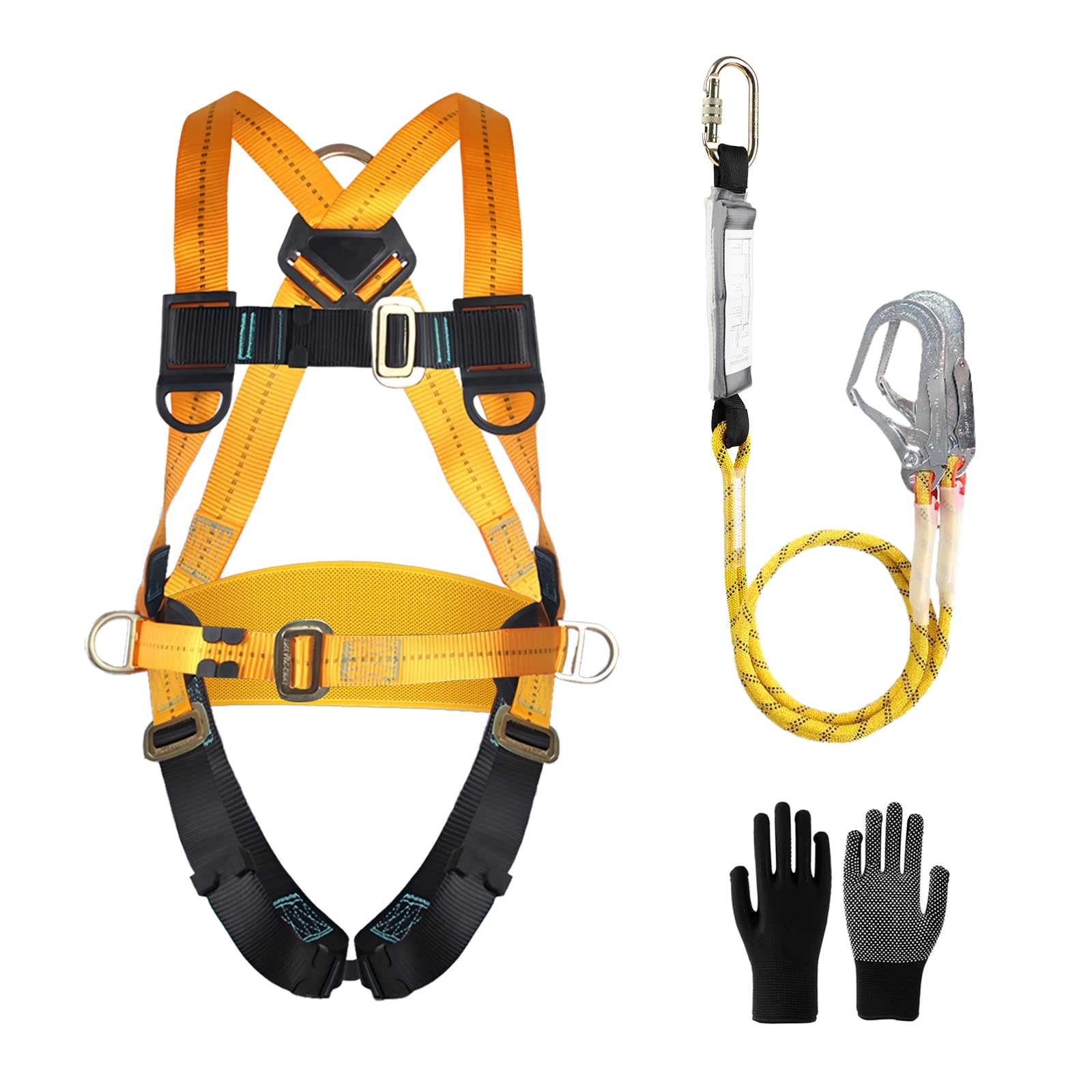 JAOGAUS Arnés de seguridad anticaídas con doble cuerda y ganchos, arnes corporal ajustable para hombre, construcción, escalada, tejados, trabajo en altura, carga 100 kg, cumple con EN 361/354/355