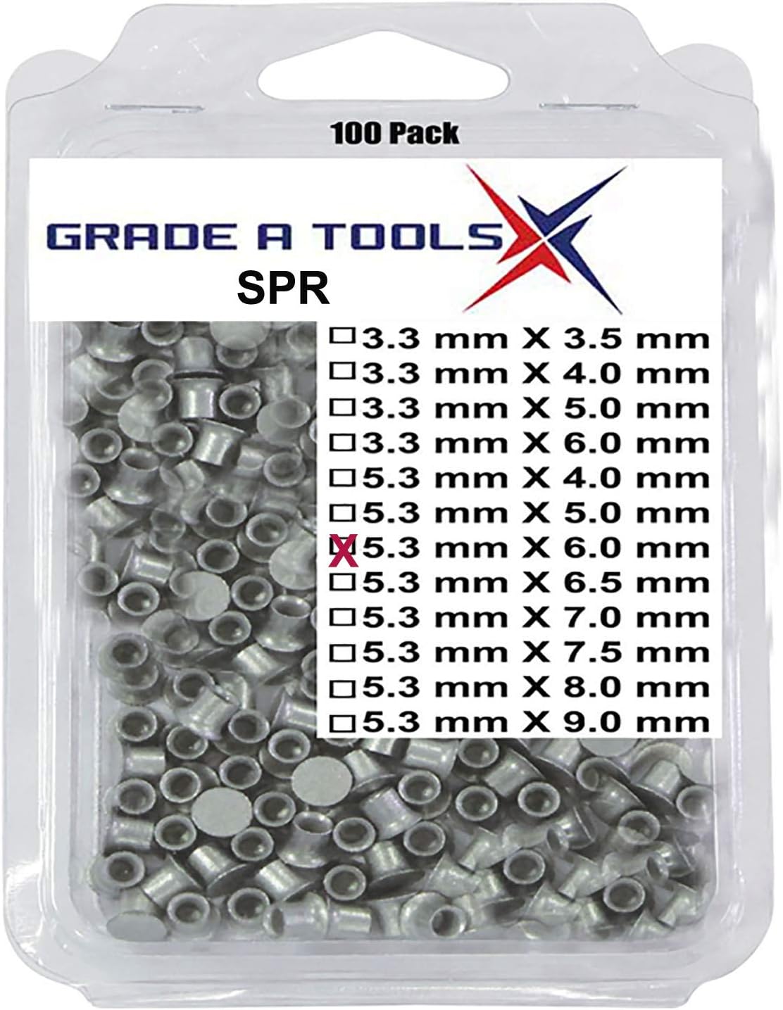 Grade A Tools Self Piercing Aluminum Rivets for Collision Repair (5.3mm X 6.0mm)