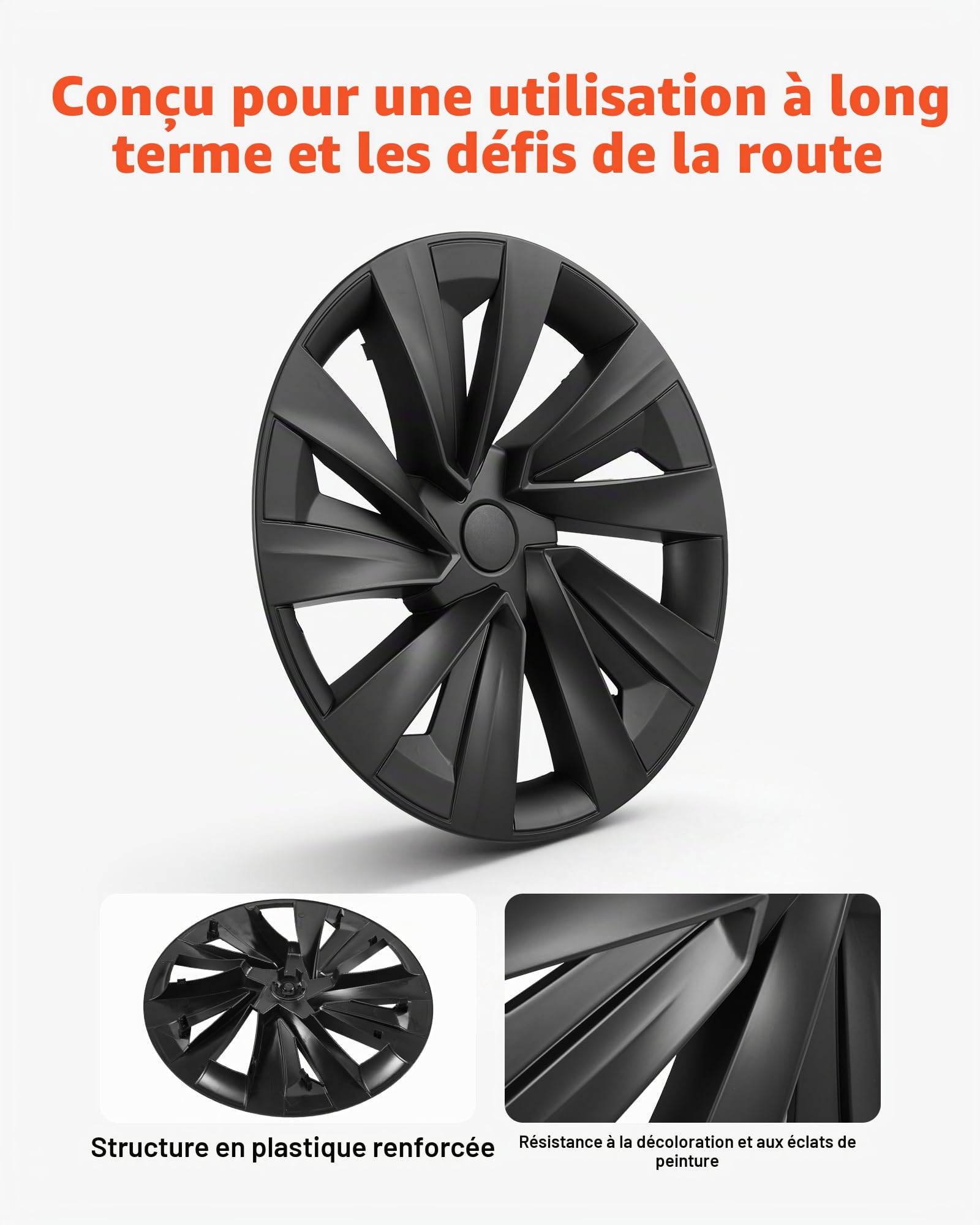 VEVOR Enjoliveurs Auto Compatible avec Tesla Model Y 2025, Cap de Roue 4 Pièces, Remplacement pour Jante R19 de 48,3 cm Protection des Roues, 10 Rayons, en ABS, Fixation par Clipsage, Noir Mat