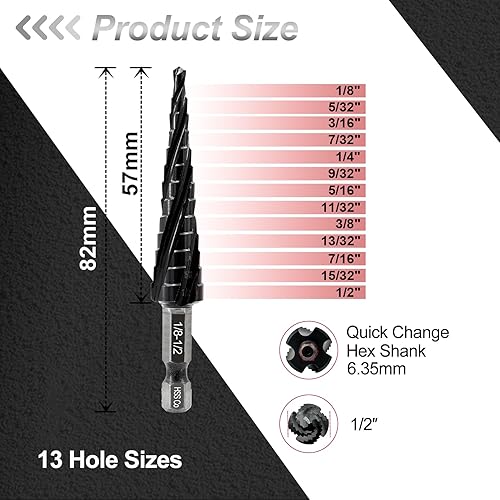Miniatura 2 de FOCSTOL Broca de cuatro espirales de cobalto para flauta  Broca escalonada HSS de 18 a 12 pulgadas M35 con vástago hexagonal de cambio rápido para