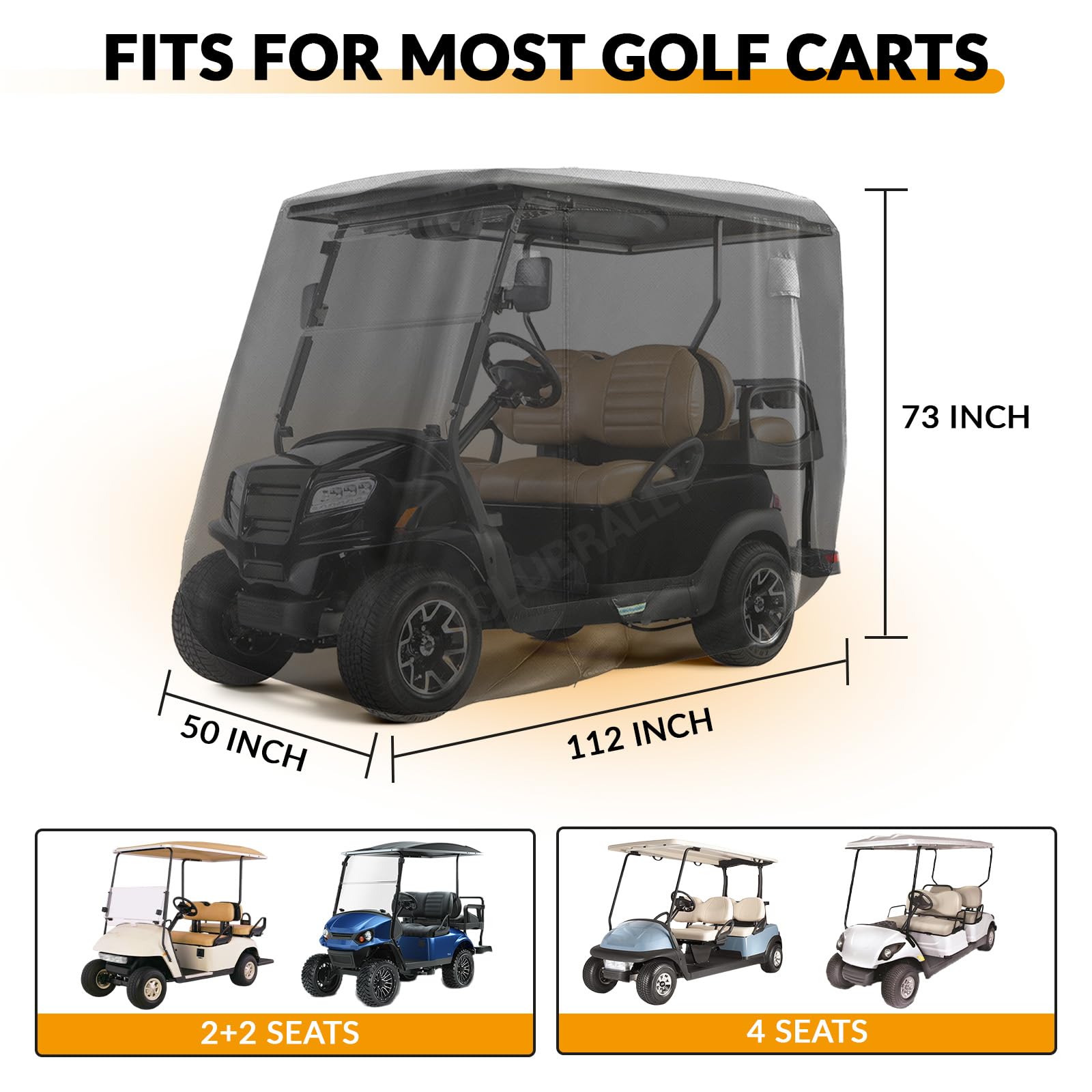 Golfwagen-Abdeckung für 3 Türen, geeignet für die meisten Yamaha, EZGO, Clubwagen, hochdichtes 600D PU-Polyester, gelötete Golfwagen-Abdeckung mit wasserdichtem Reißverschluss
