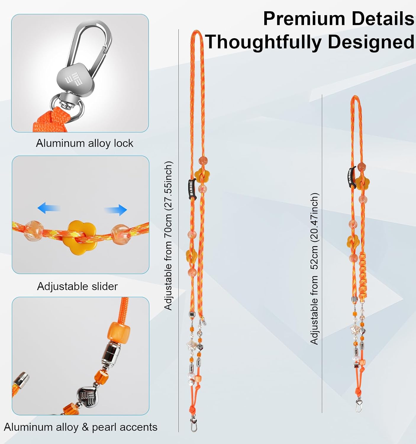 memumi Crystal Phone Lanyard Crossbody for Women, Beaded Phone Strap Orange image 3