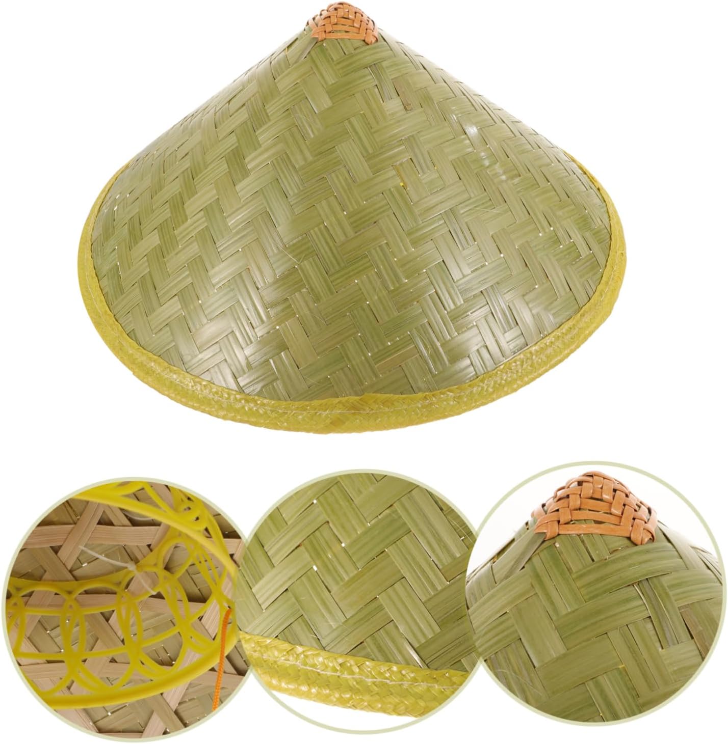 Chinese Style Bamboo Sun Hat 36cm for Outdoor Fishing Camping Olive Green
