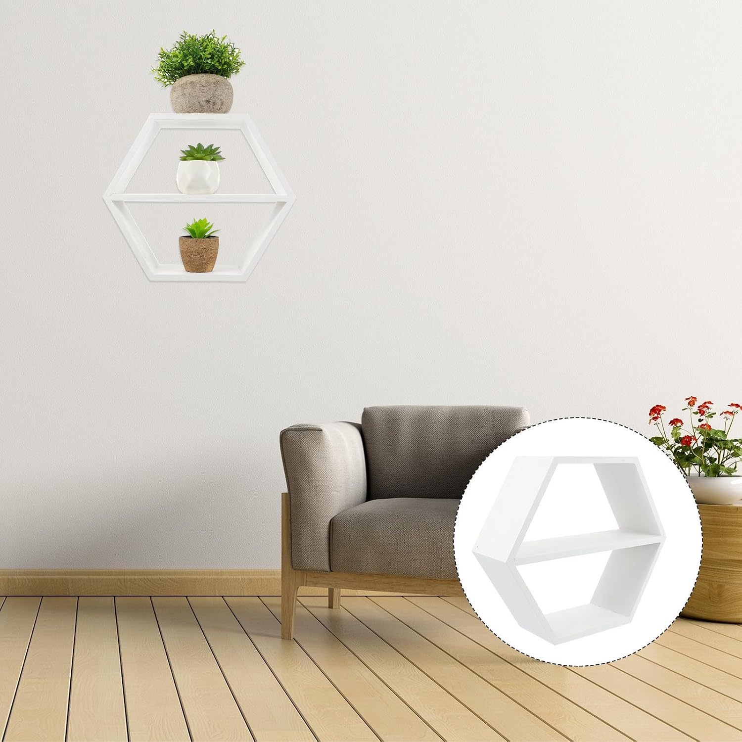 Hexagonal Wood Wall Storage Rack with Polished Edges, Creative White Wall-Mounted Shelf for Home Décor and Sundries Organizer, Stylish Floating Storage Stand