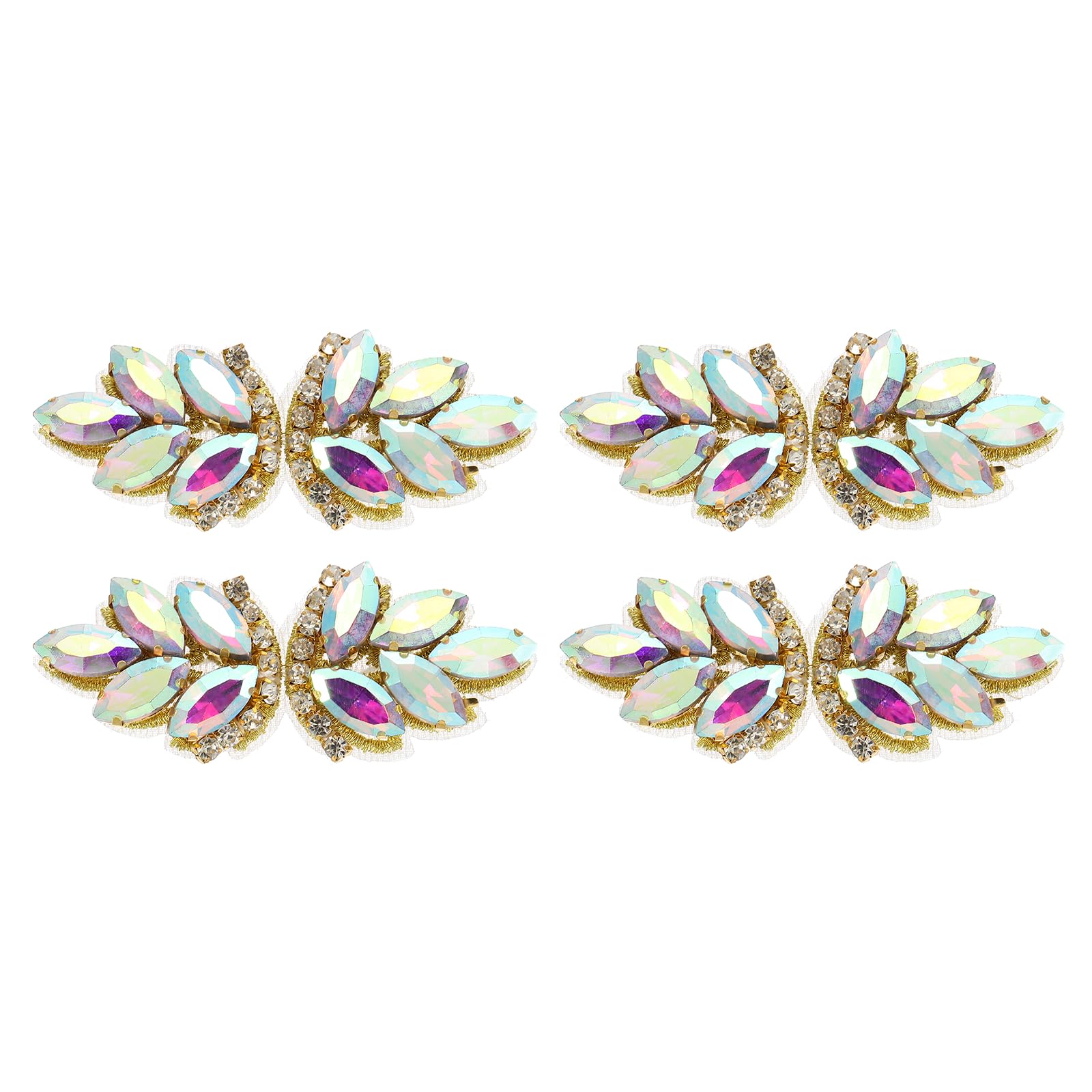 sourcing map 4Pcs Rhinestone Crystal Applique, Handmade Beaded Patches Sew on Patch Crystal Sewing Applique for Bridal Sash Wedding Dress Shoes Bags, AB Color/Light Gold