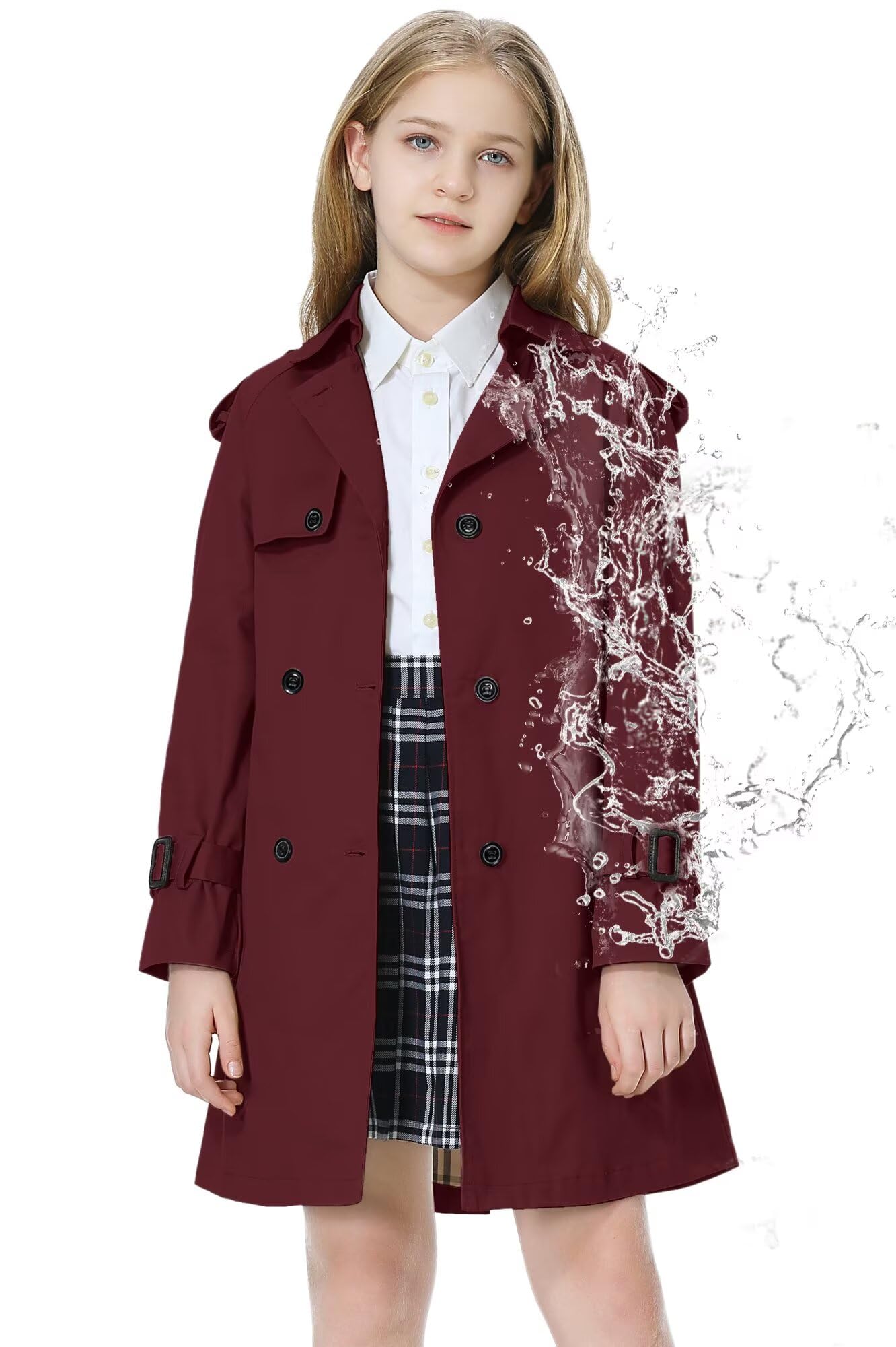 Betusline Girls Trench Coat Double Breasted Outerwear Raincoat