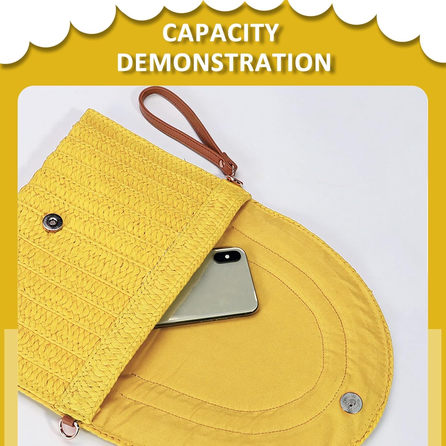 Straw Crossbody Bag for Women, Clutch Purses, Bohemian Handmade Woven Handbags, Tassels Summer Beach Bag, Envelope Wallet (Yellow)