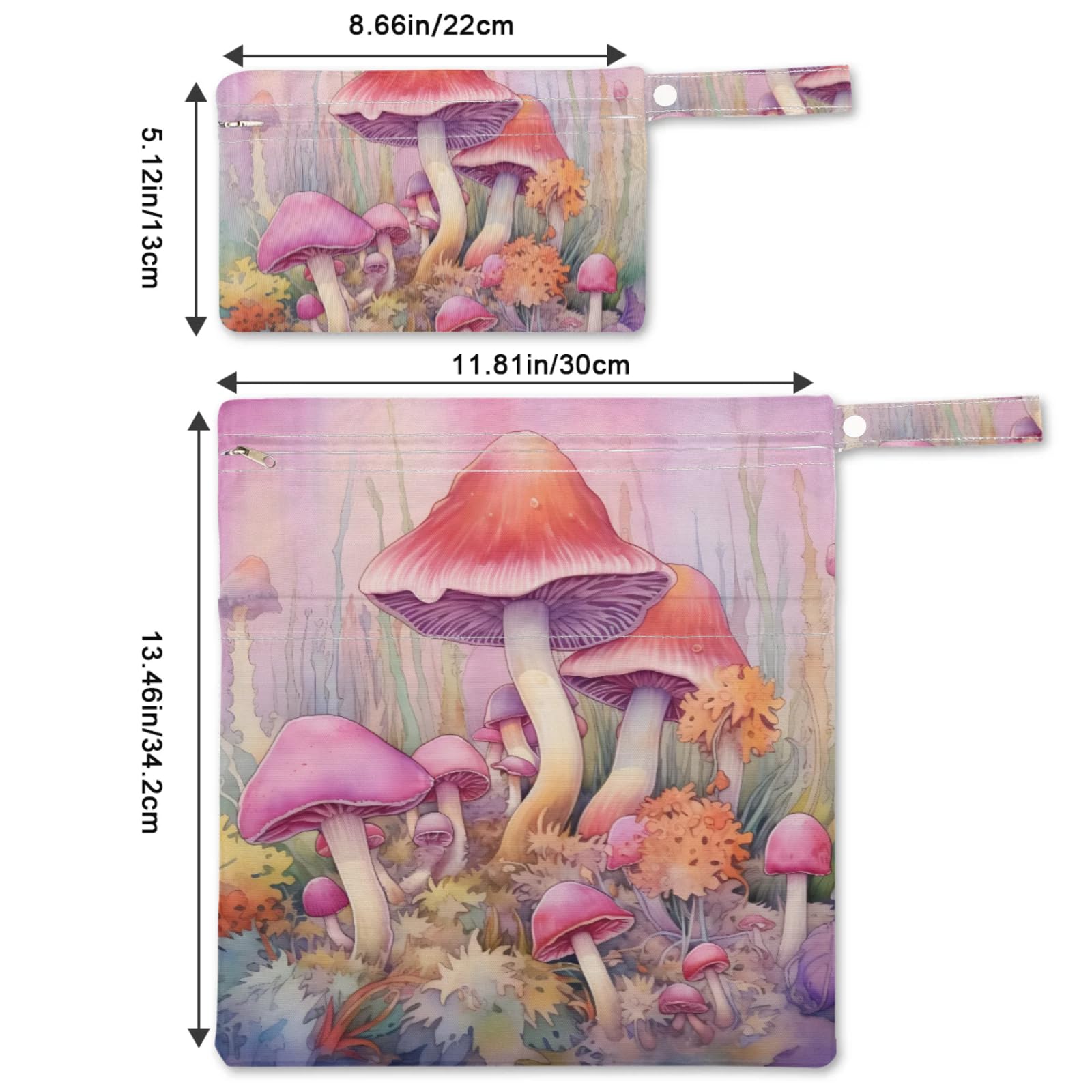 GzLeyigou 2 Set Forest Mushroom Wet Dry Bags for Baby Cloth Diapers Waterproof Reusable Storage Bag for Travel,Beach,Pool,Daycare,Stroller,Gym,Laundry,Dirty Clothes,Swimsuits Wet Clothes, Wet Bag