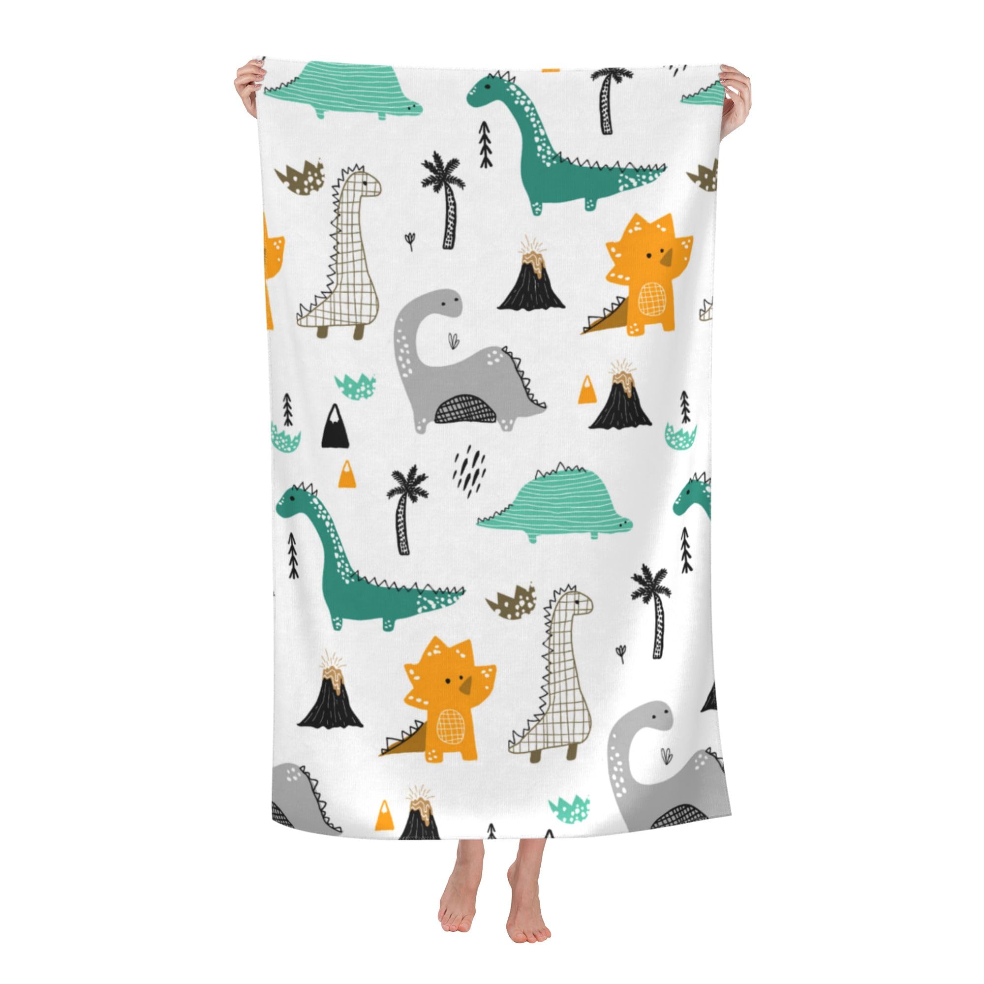 LSRCPD Dinosaur Beach Towel 32x52in Microfiber Quick Dry Bath Cute Cartoon Dino Big Towels Soft Lightweight Pool Animal Oversized Towels Sand Free Travel Swimming Decor Gift for Kids Adults