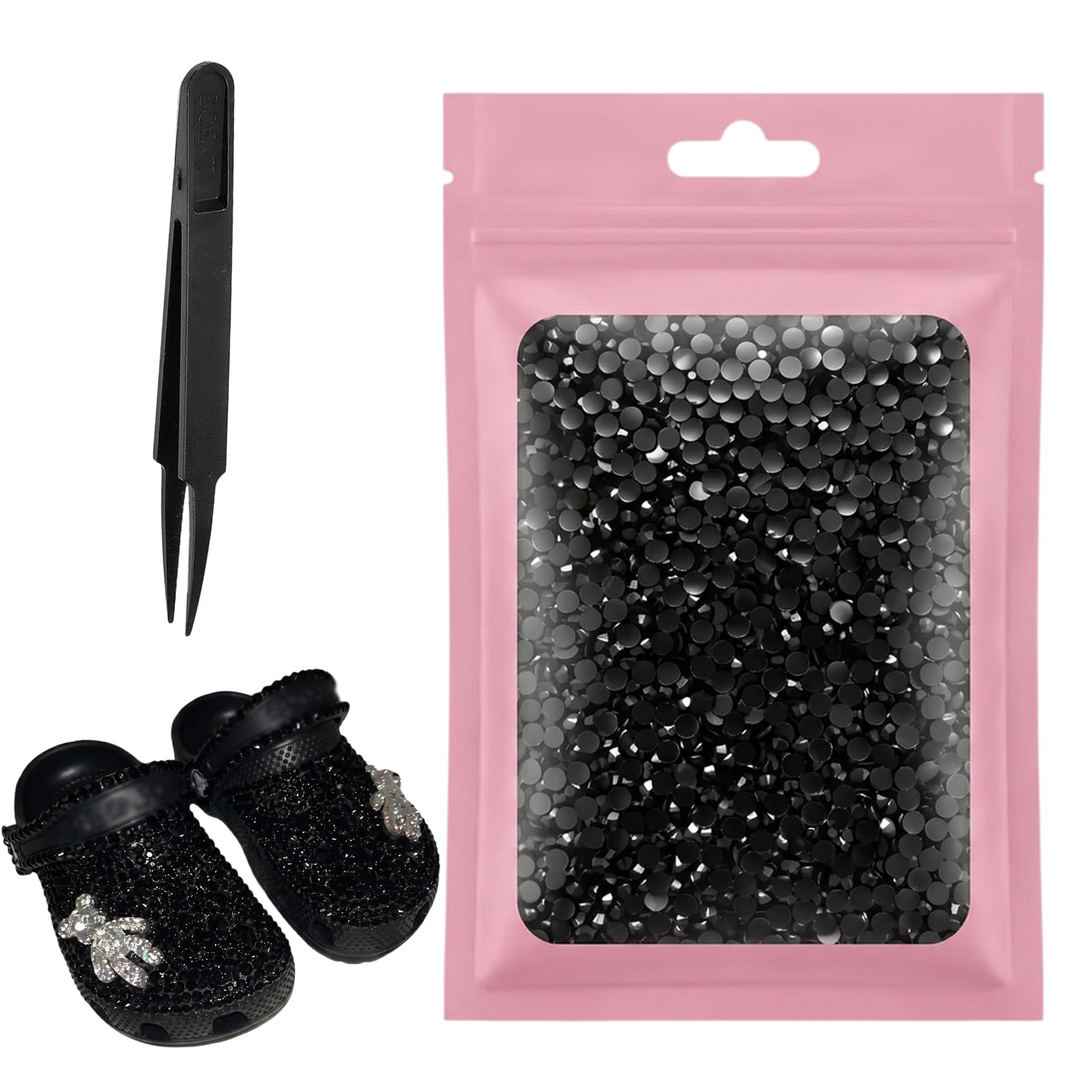 5000 PCS 3mm Bling Black Rhinestones with Tweezers,Shiny Bedazzling Gems