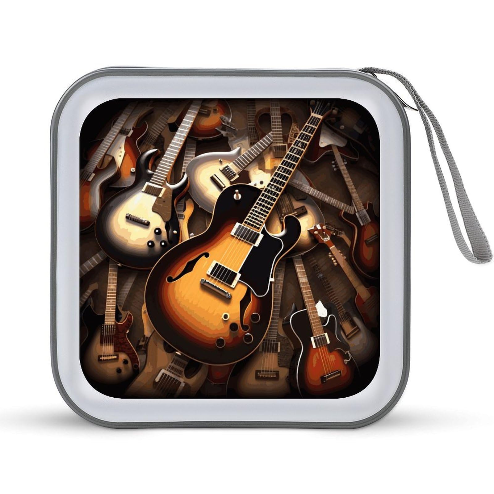 VstaDank - Music Guitar CD Case, Portable CD DVD Case with Zipper, Anti-scratch CD Case, Plastic Case for CDs, DVDs, Blu-rays, Vinyl Records