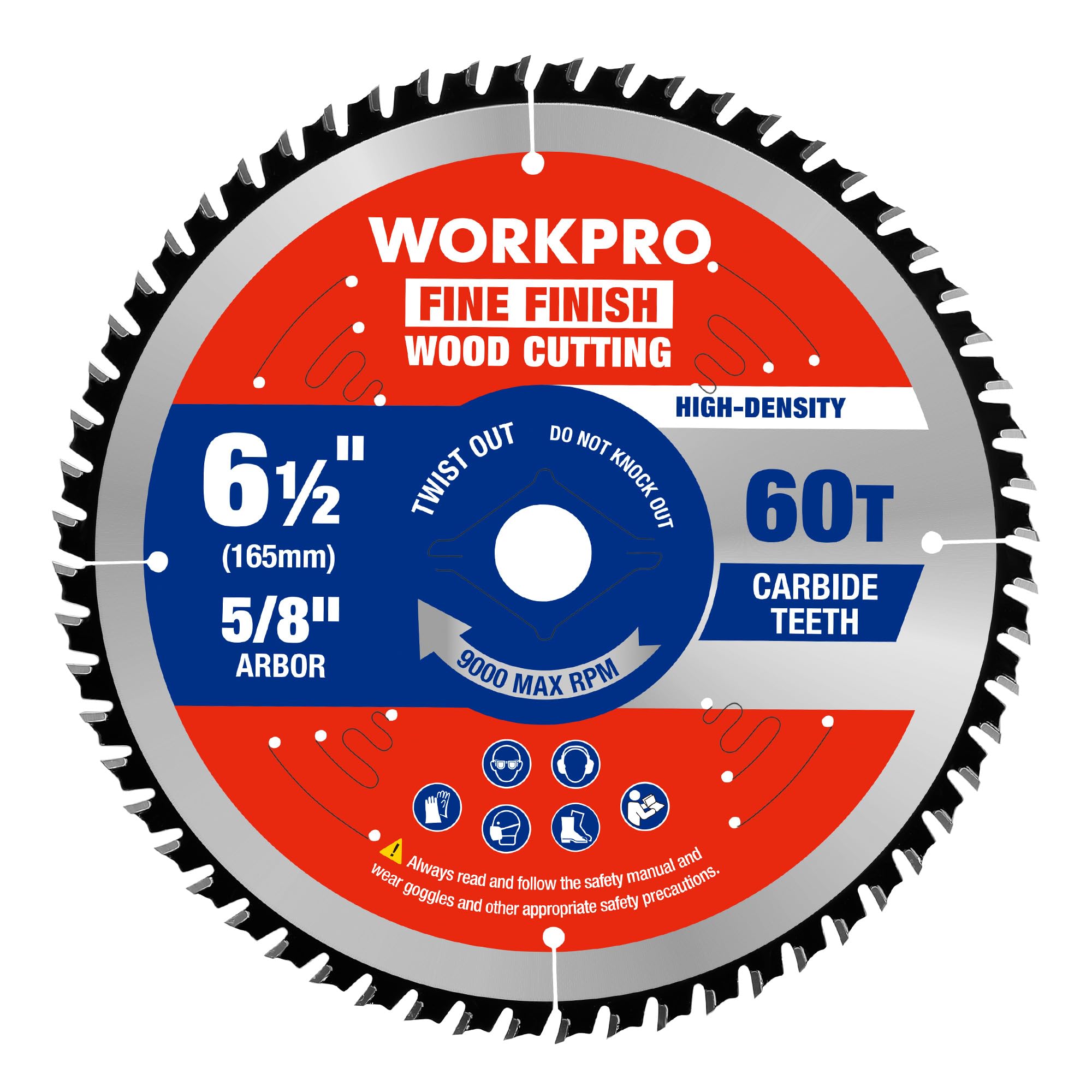 workpro 6-1/2 inch woodworking circular saw blade, 60t fine finish plywood & trim cutting, thin kerf, carbide tipped, atb tooth, 1-pack