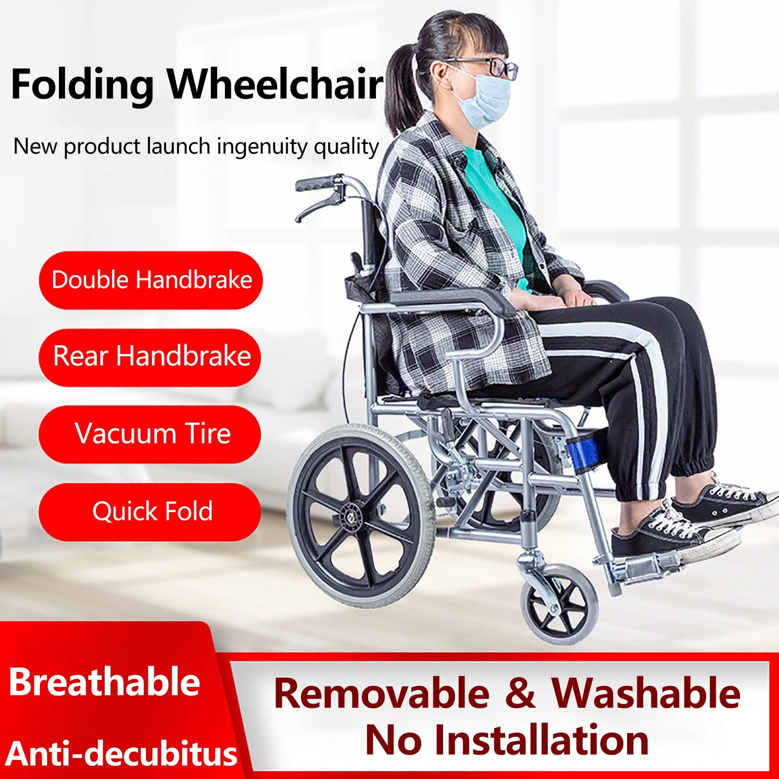 Silla De Ruedas Para Ancianos Silla De Ruedas Autopropulsada Manual Plegable Ligera Silla De Ruedas Ultraligera, Silla Médica De Transporte, Ayuda De Movilidad Manual De Viaje B,High-carbon steel
