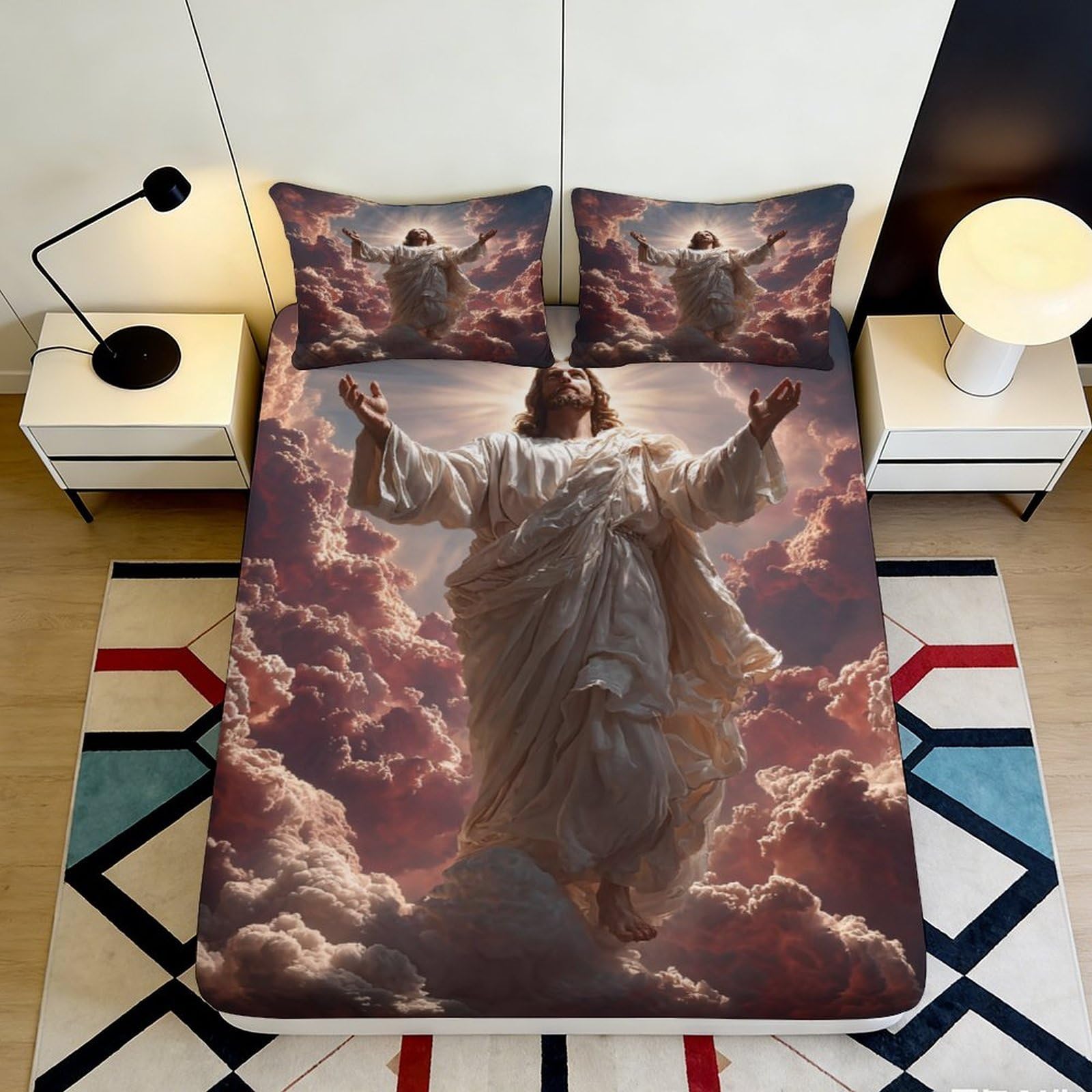 3D Printed Ascension Clouds Fitted Sheet Microfiber Art Mattress Cover for Bedroom Dorm Easy Care Decor 90x200x25cm