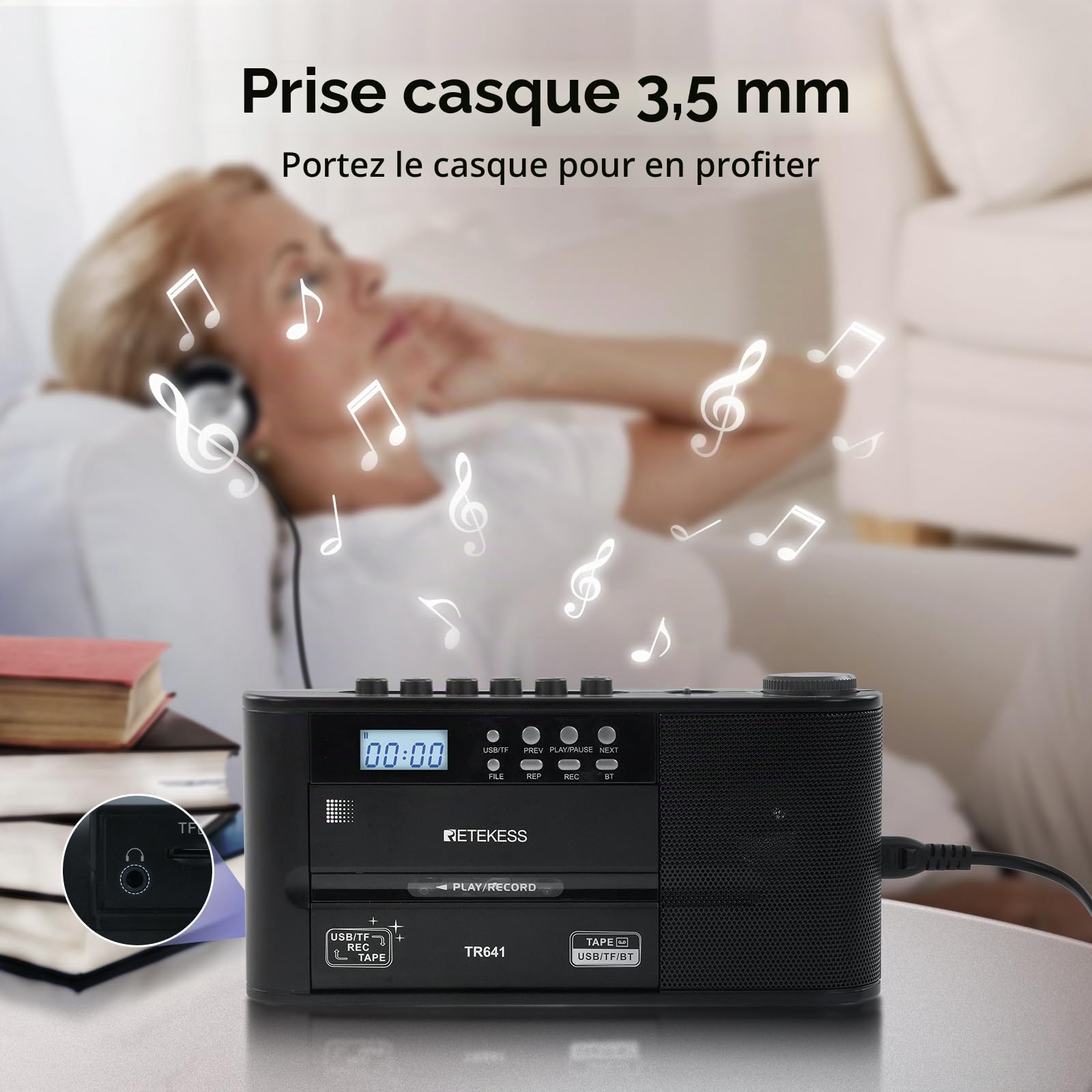 Retekess TR641 Poste Radio Cassette, Lecteur Cassette