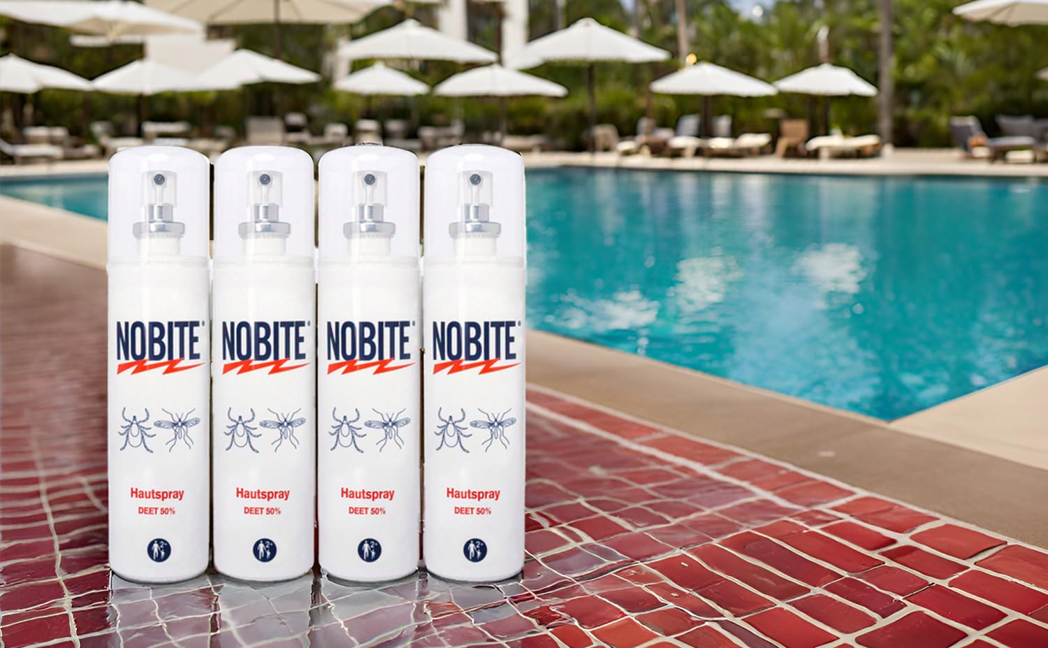 NOBITE Hautspray 4x100ml – Mückenspray & Zeckenschutz, 50% DEET Tropenspray