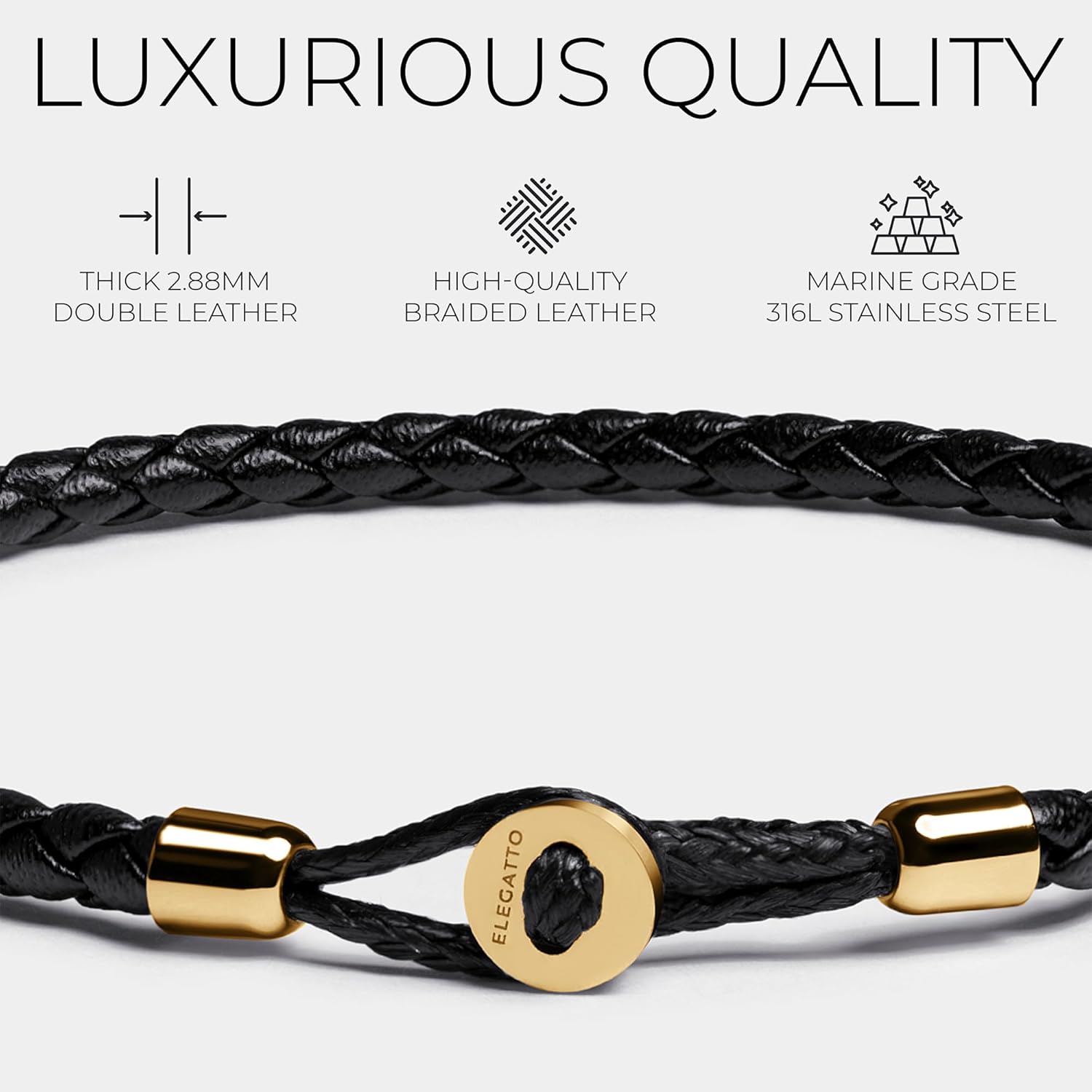 Elegatto Uno Premium Braided Leather Bracelet for Men | Full-Grain Leather with Sterling Silver Polished Stainless Steel Closure | Men’s Designer Bracelets - Image 3