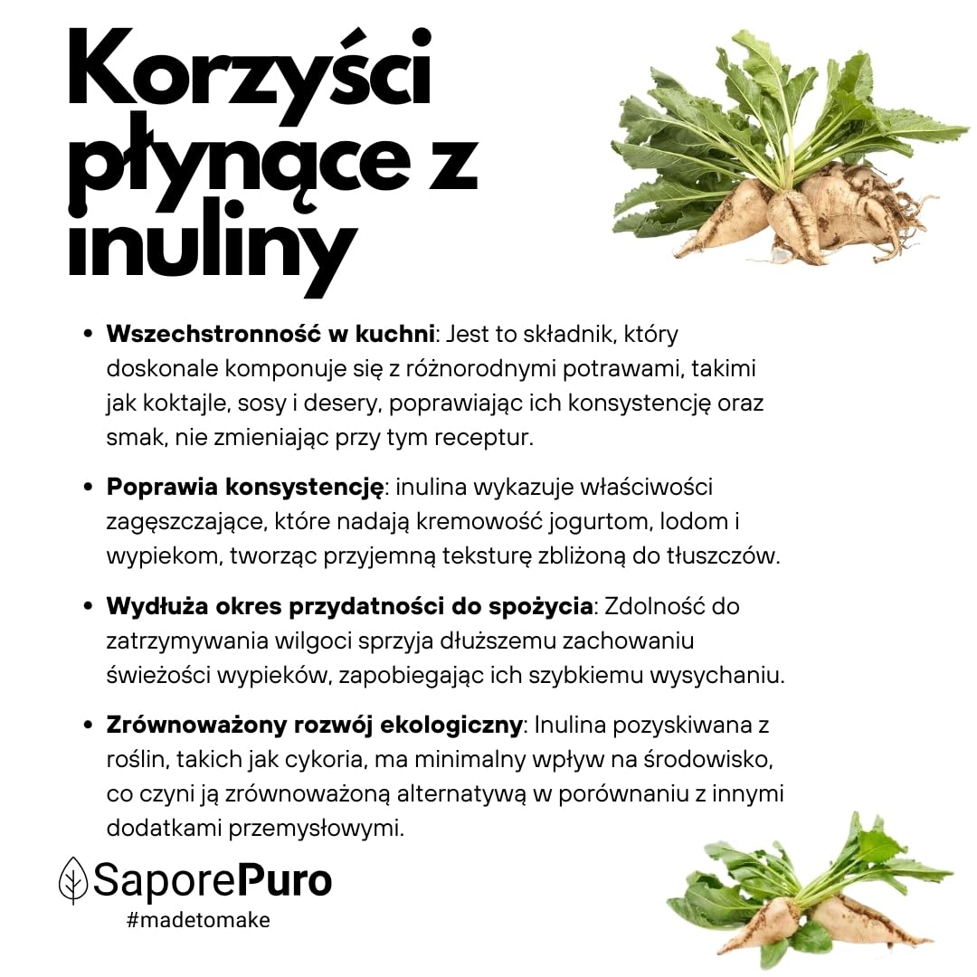 SaporePuro INULINA w proszku - 500 gr - DŁUGI ŁAŃCUCH - Prebiotyczny błonnik roślinny z korzeni cykorii