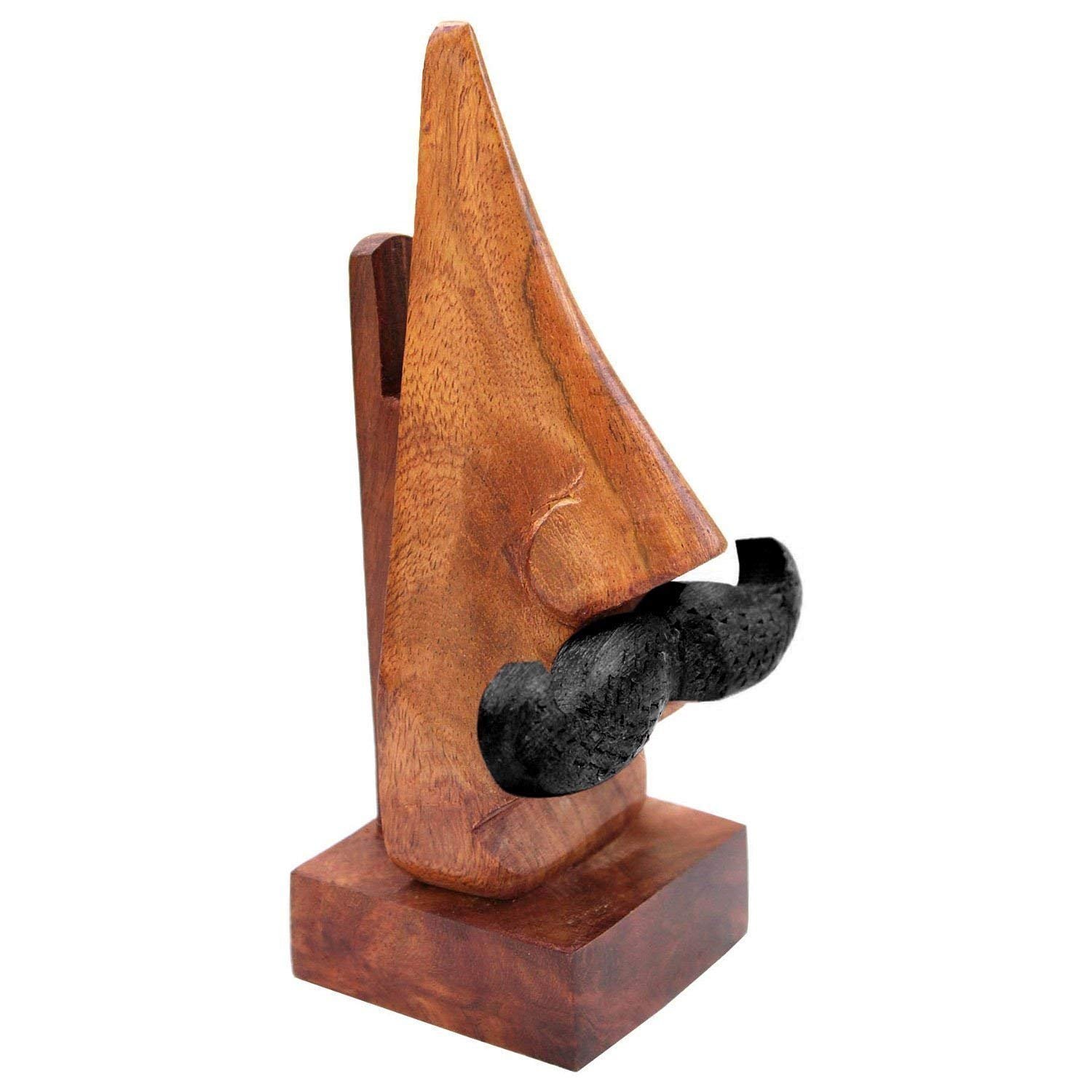 Craftland Rosewood Wooden Brown Handcrafted Nose Shaped Goggle Spectacle/Specs Eyeglass Holder Stand with Black Moustache (Black Moutche n Red Lips) 2