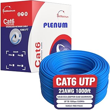 Cables Direct Online 1000ft Plenum CMP CAT6 Pull Box Solid Cable 550Mhz Ethernet LAN UTP 23AWG RJ45 Network CCA (Copper Clad Aluminum) Wire Bulk, Blue