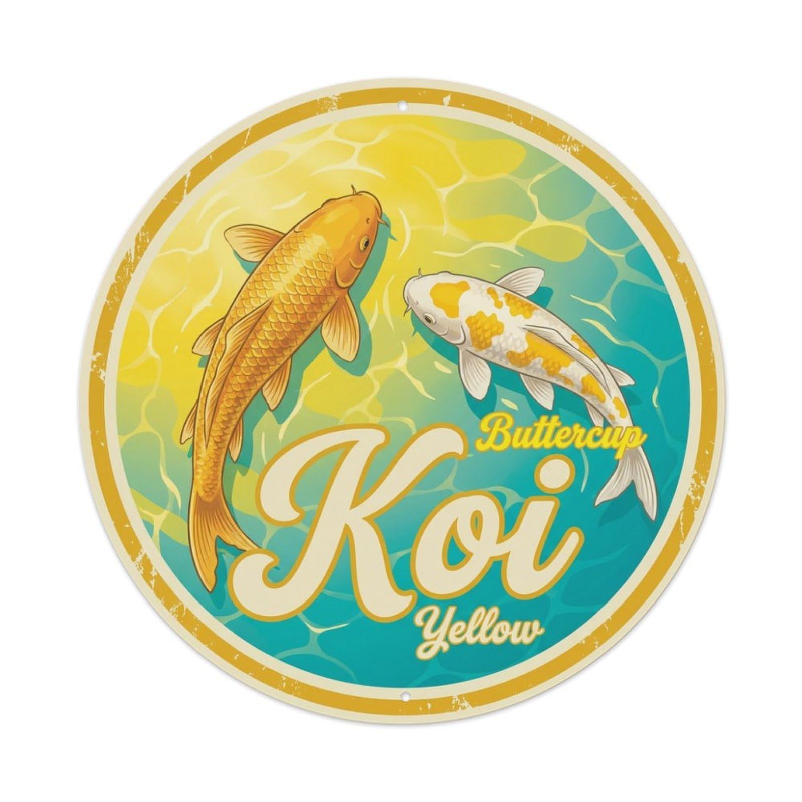 Koi Fish Buttercup Yellow Waters Bright Cheerful Sunny Happy Metal Tin Sign